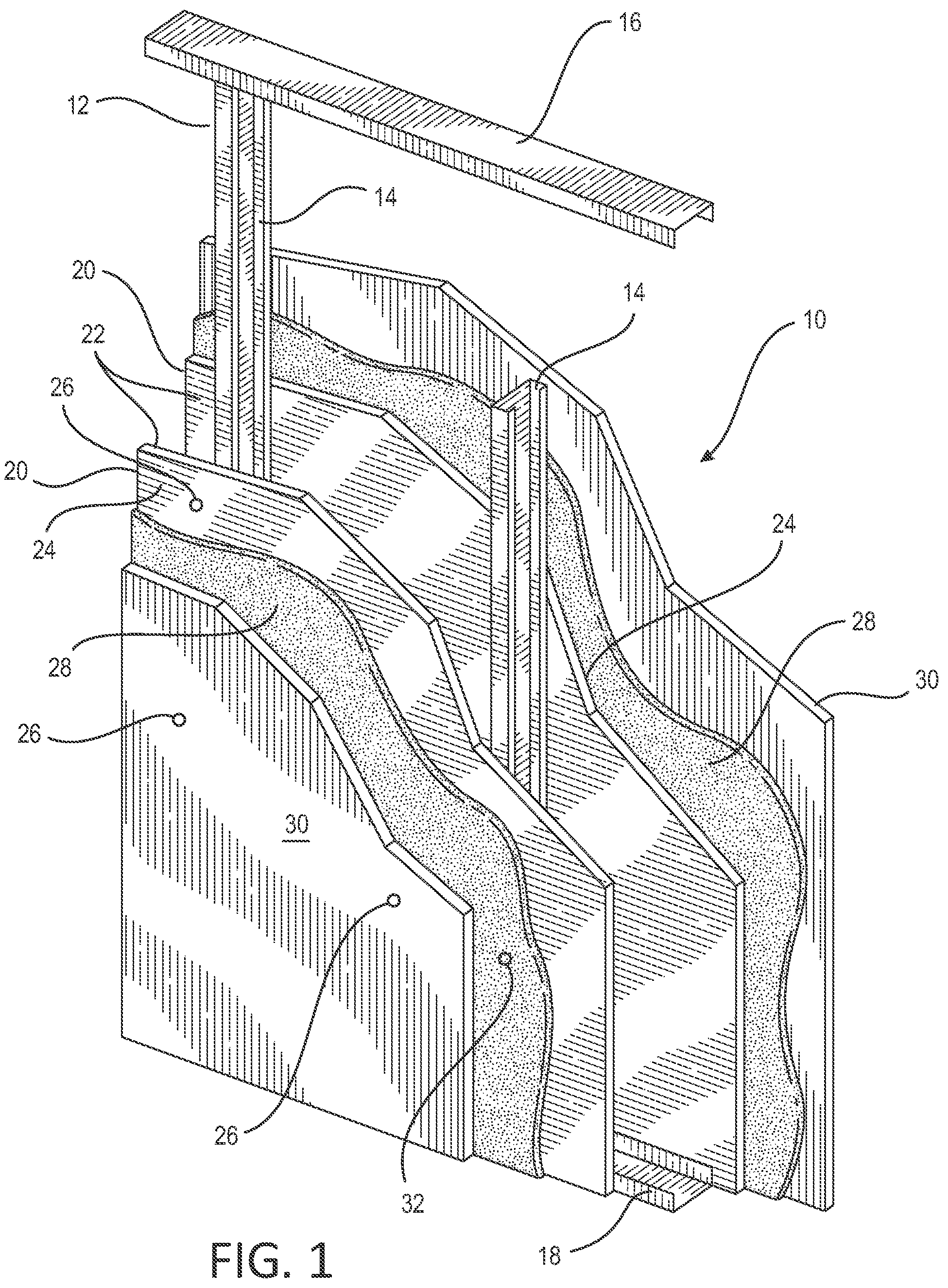 Patent US12305386 — Constrained layer floor and wall damping systems using high-density reinforced cement panels — Figure 1