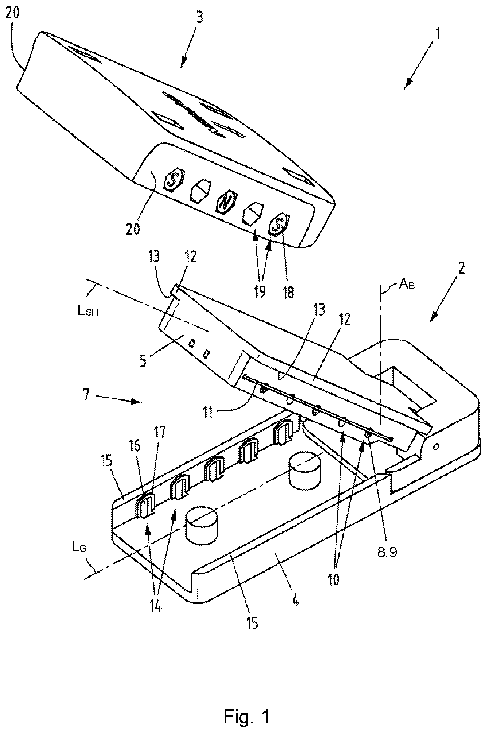 Patent US12305425 — Swivel lever device and system for actuating a closure apparatus of an access control device — Figure 1