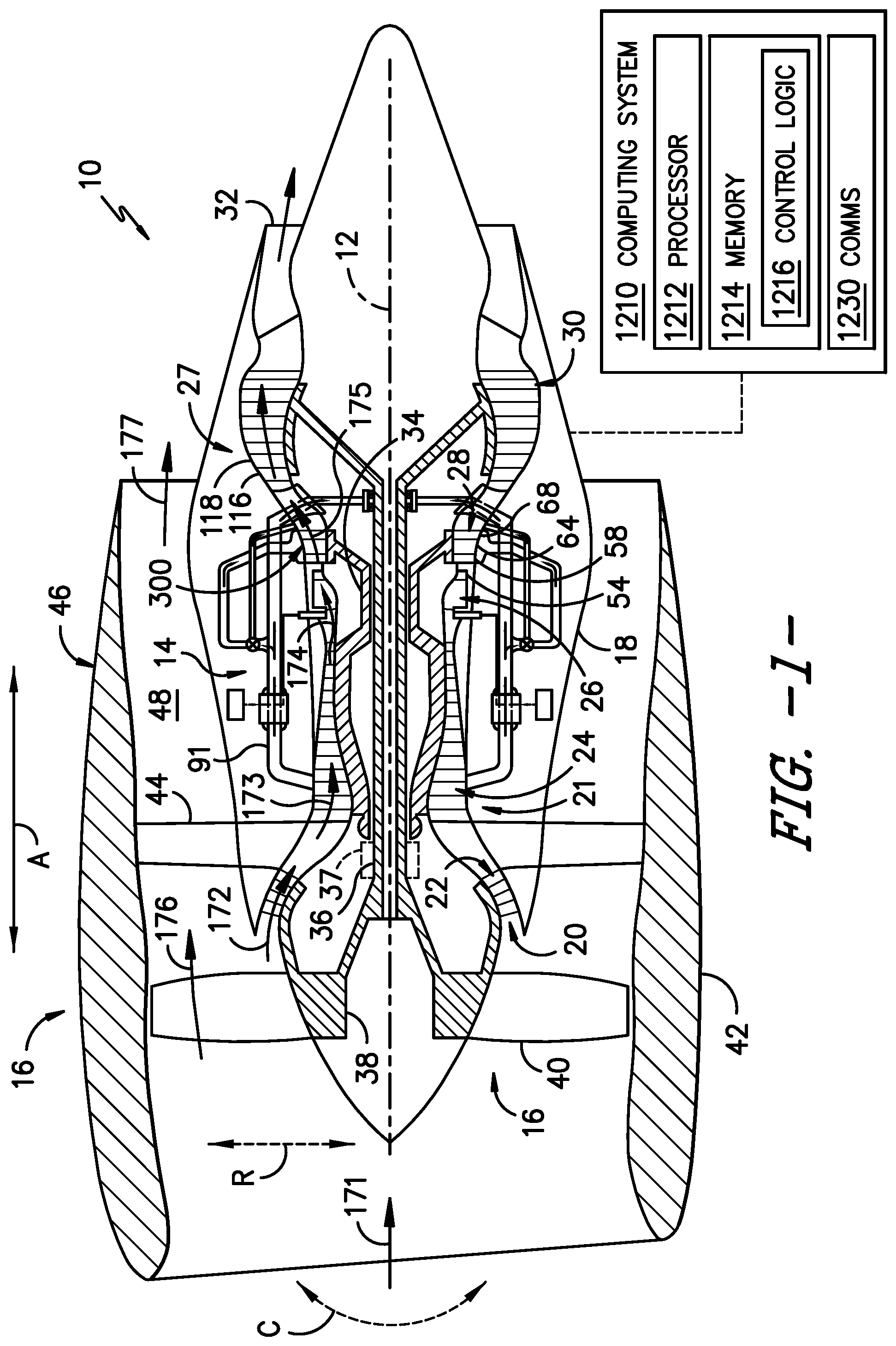 Patent US12305516 — Gas turbine engine with a fluid conduit system and a method of operating the same — Figure 1