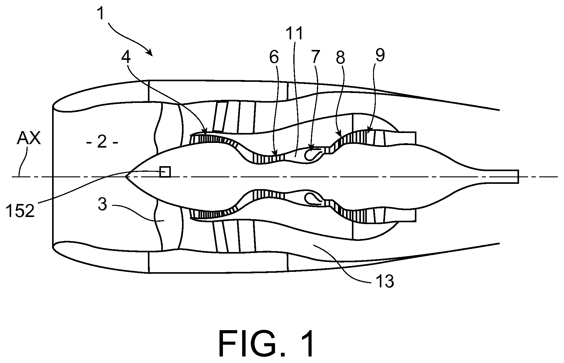 Patent US12305522 Figure 1 – Turbomachine lubrication system comprising a bypass for preferentially supplying lubricant to a low-speed reduction gear