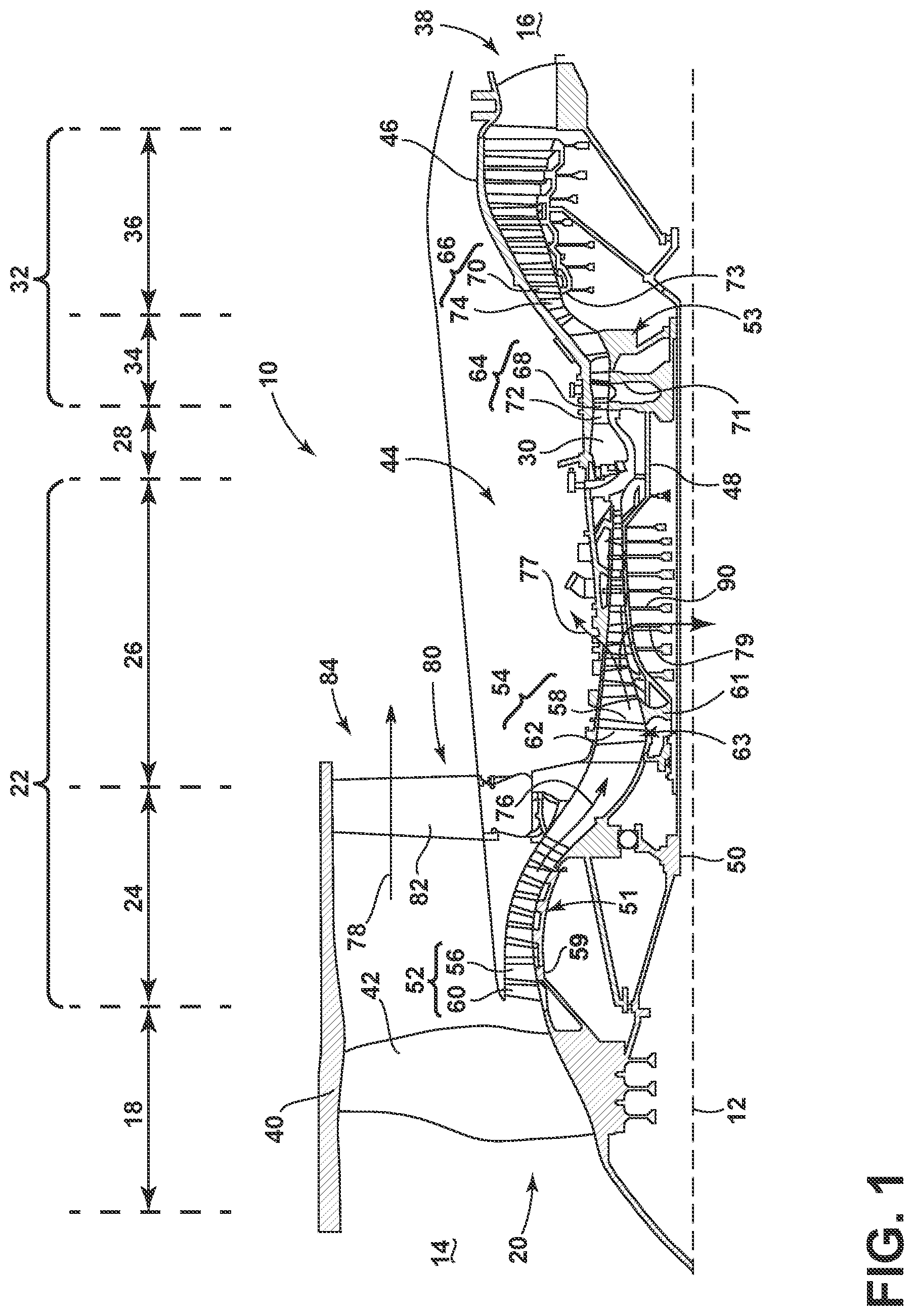 Patent US12305535 — Turbine engine having a compressor with an inducer — Figure 1