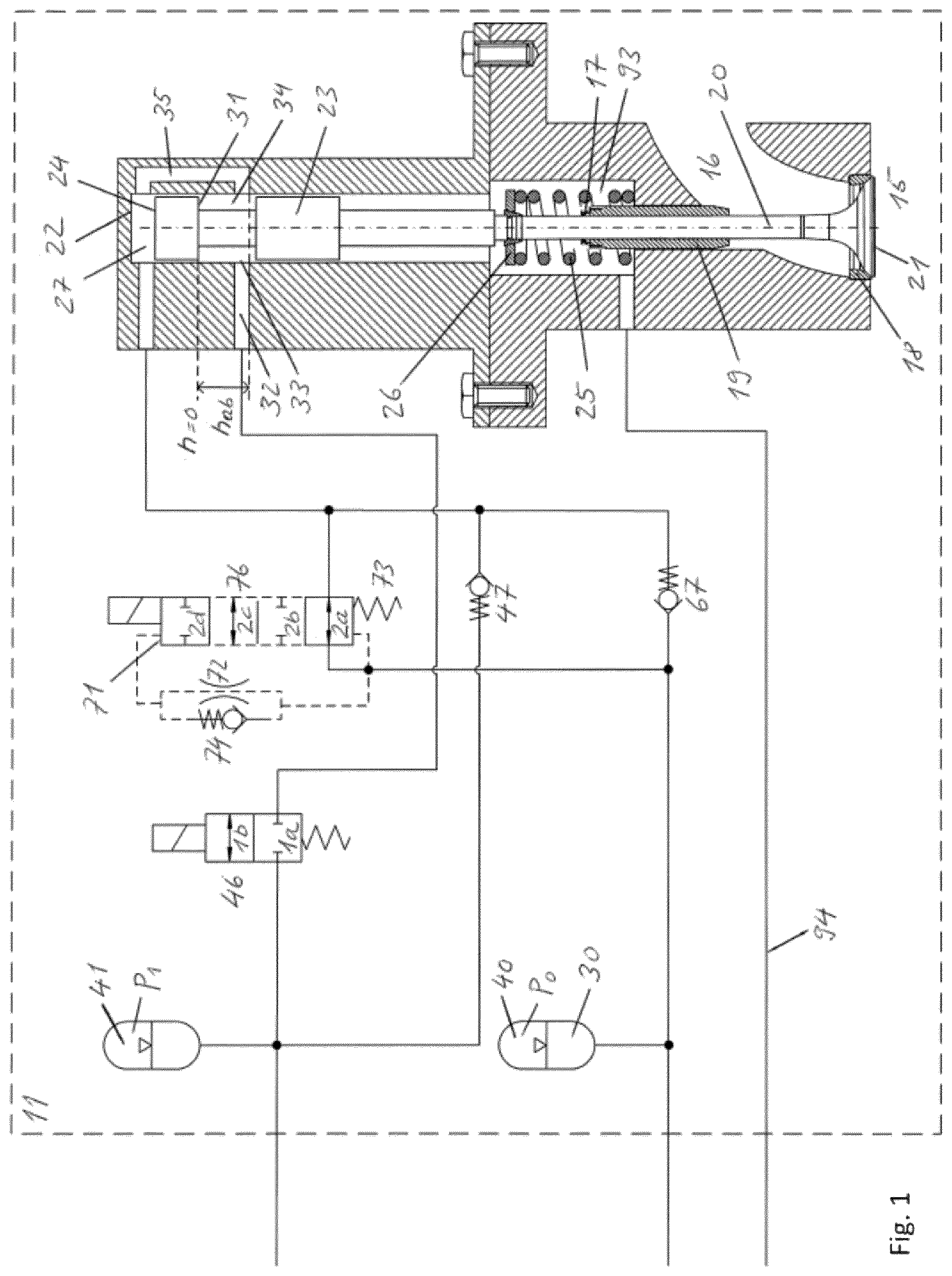 Patent US12305544 — Hydraulic drive for accelerating and braking components — Figure 1