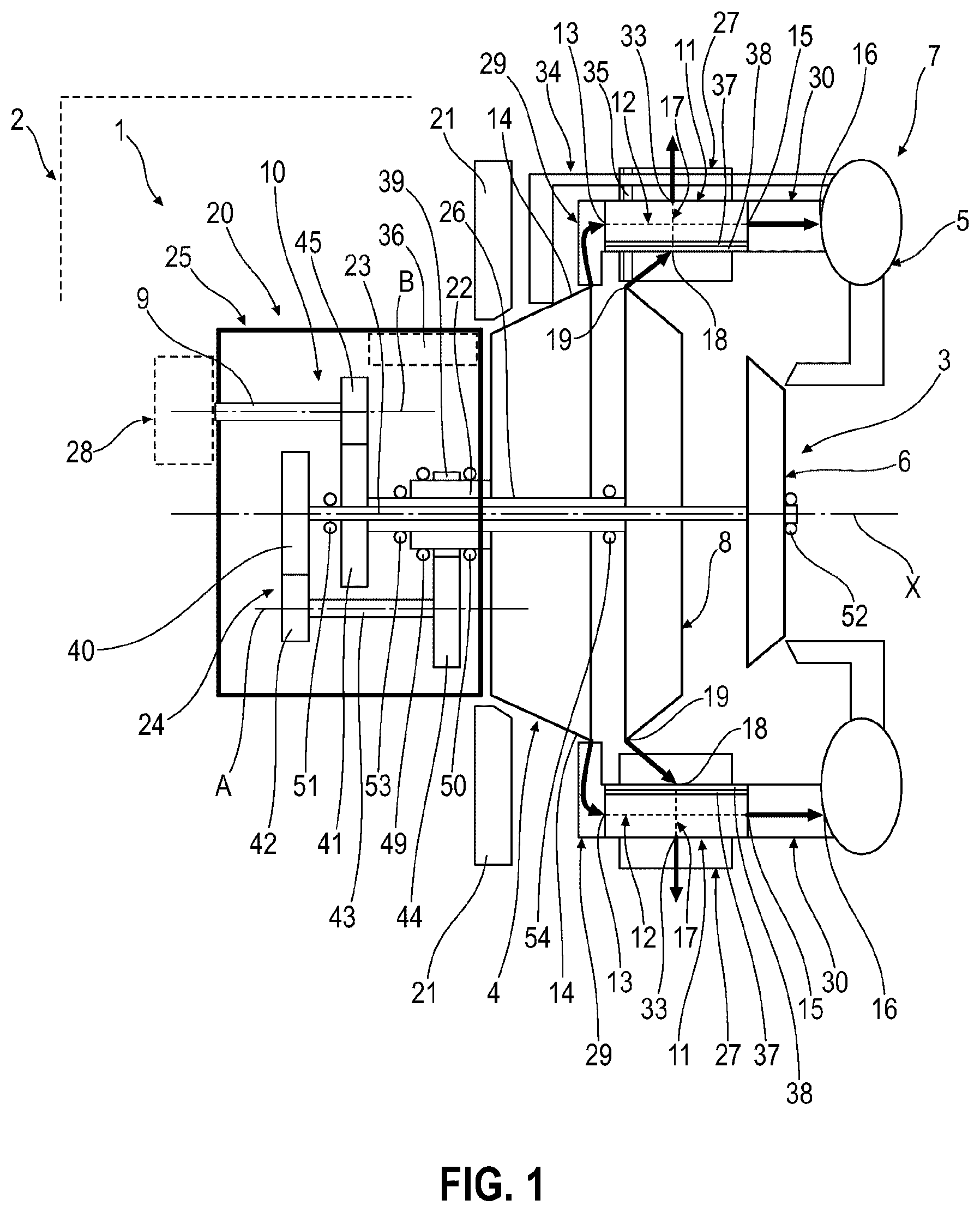 Patent US12305570 Figure 1 – Recovered-cycle turboshaft engine