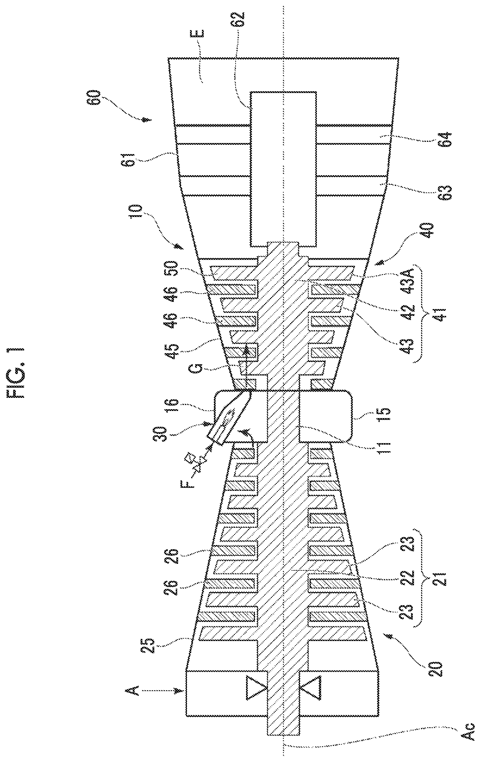 Patent US12305573 Figure 1 – Gas turbine engine exhaust diffuser having multiple inclined surfaces at different angles