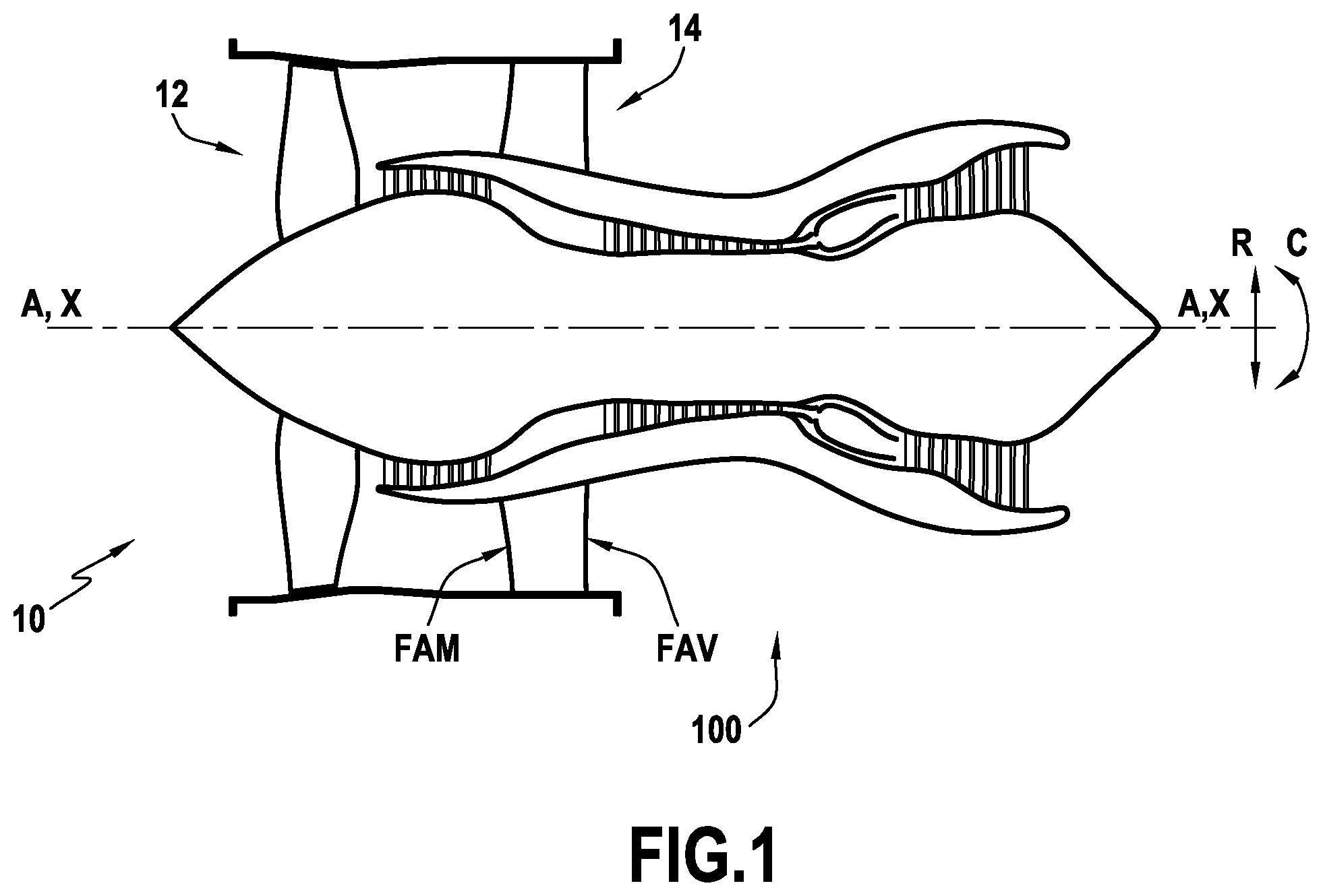 Patent US12305593 — Fan module impeller, and jet turbine engine equipped with such an impeller — Figure 1