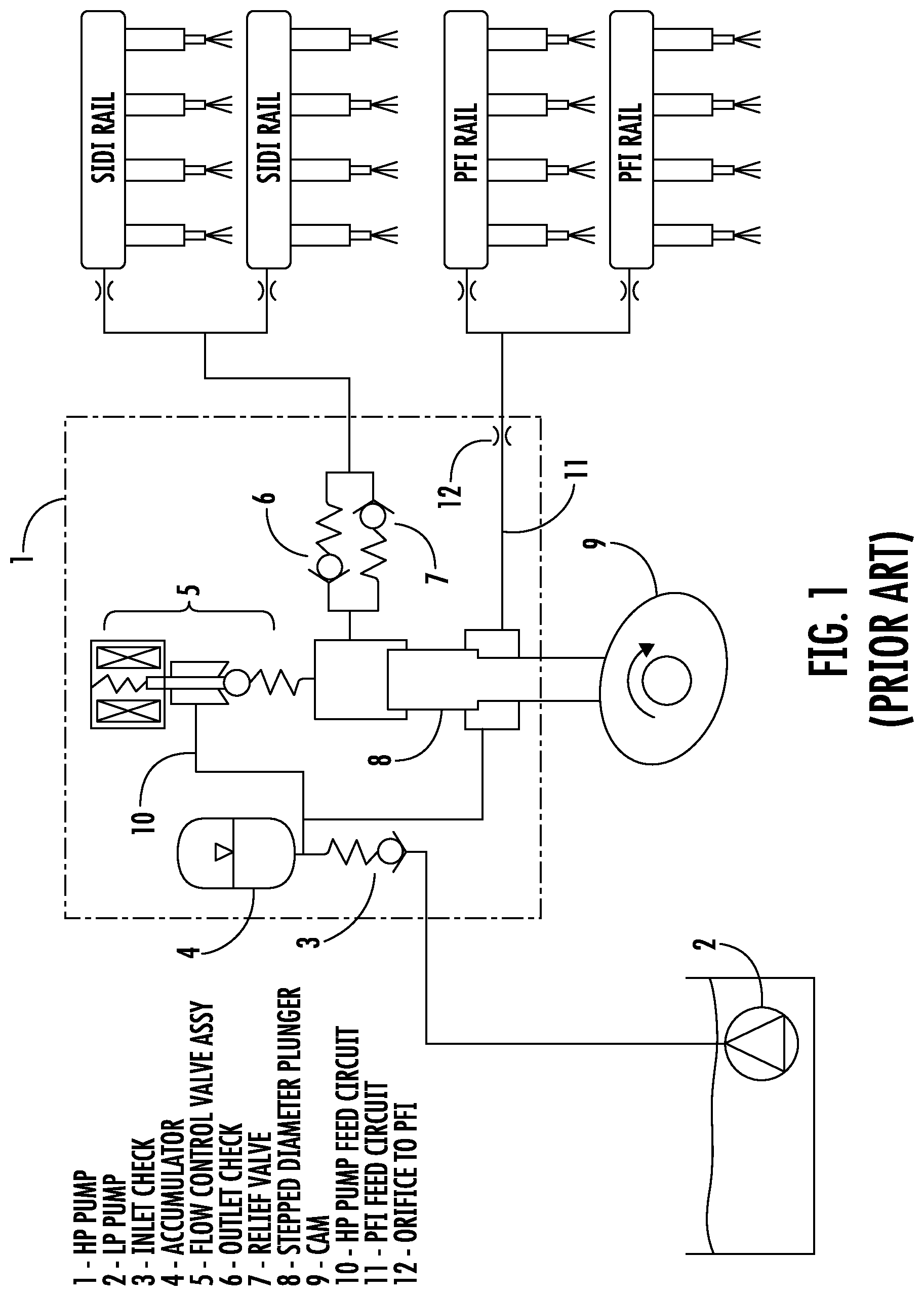 Patent US12305598 — High-pressure GDI pump with low-pressure bypass — Figure 1