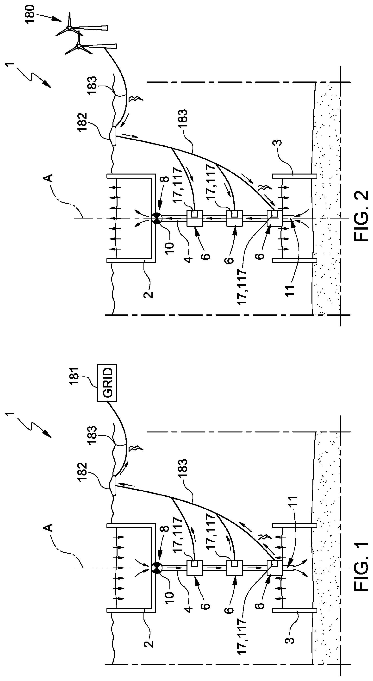 Patent US12305604 — Hydroelectric unit, submersible hydraulic assembly comprising said hydroelectric unit and energy storage plant comprising said hydroelectric unit — Figure 1