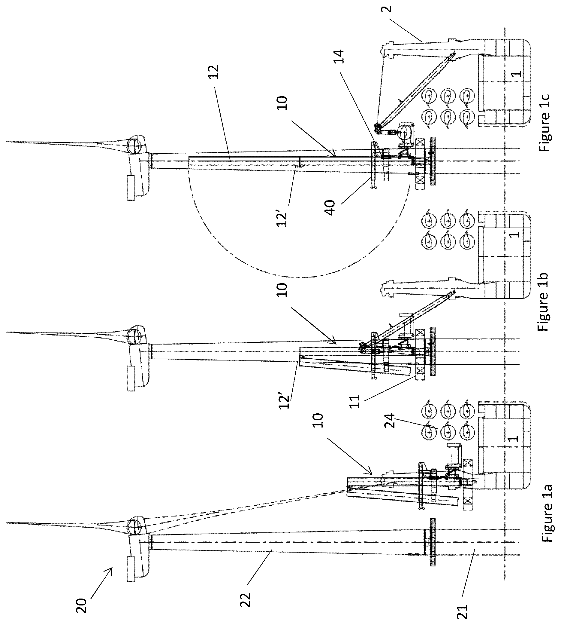 Patent US12305613 Figure 1 – Method and blade installation device for installing a blade of an offshore wind turbine