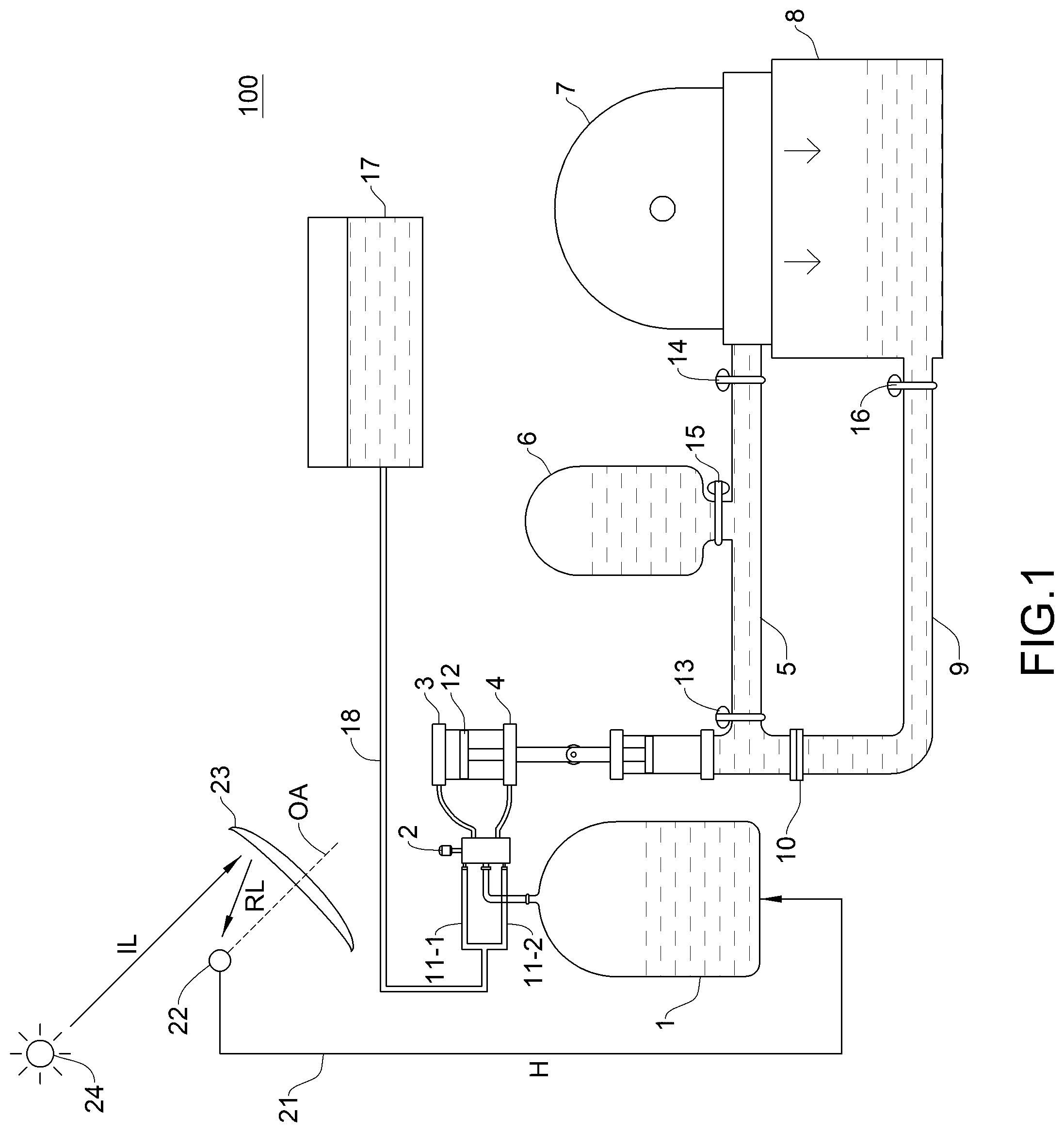 Patent US12305622 — Concentrated solar power storage system and method — Figure 1