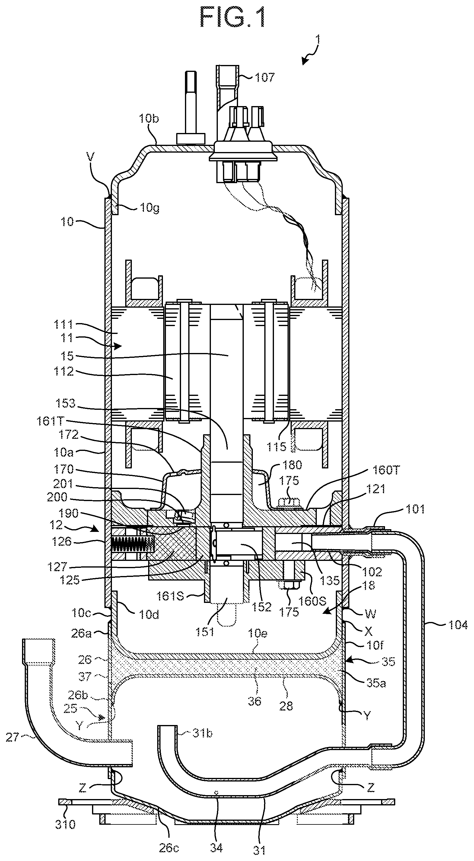 Patent US12305647 — Hermetic type compressor — Figure 1