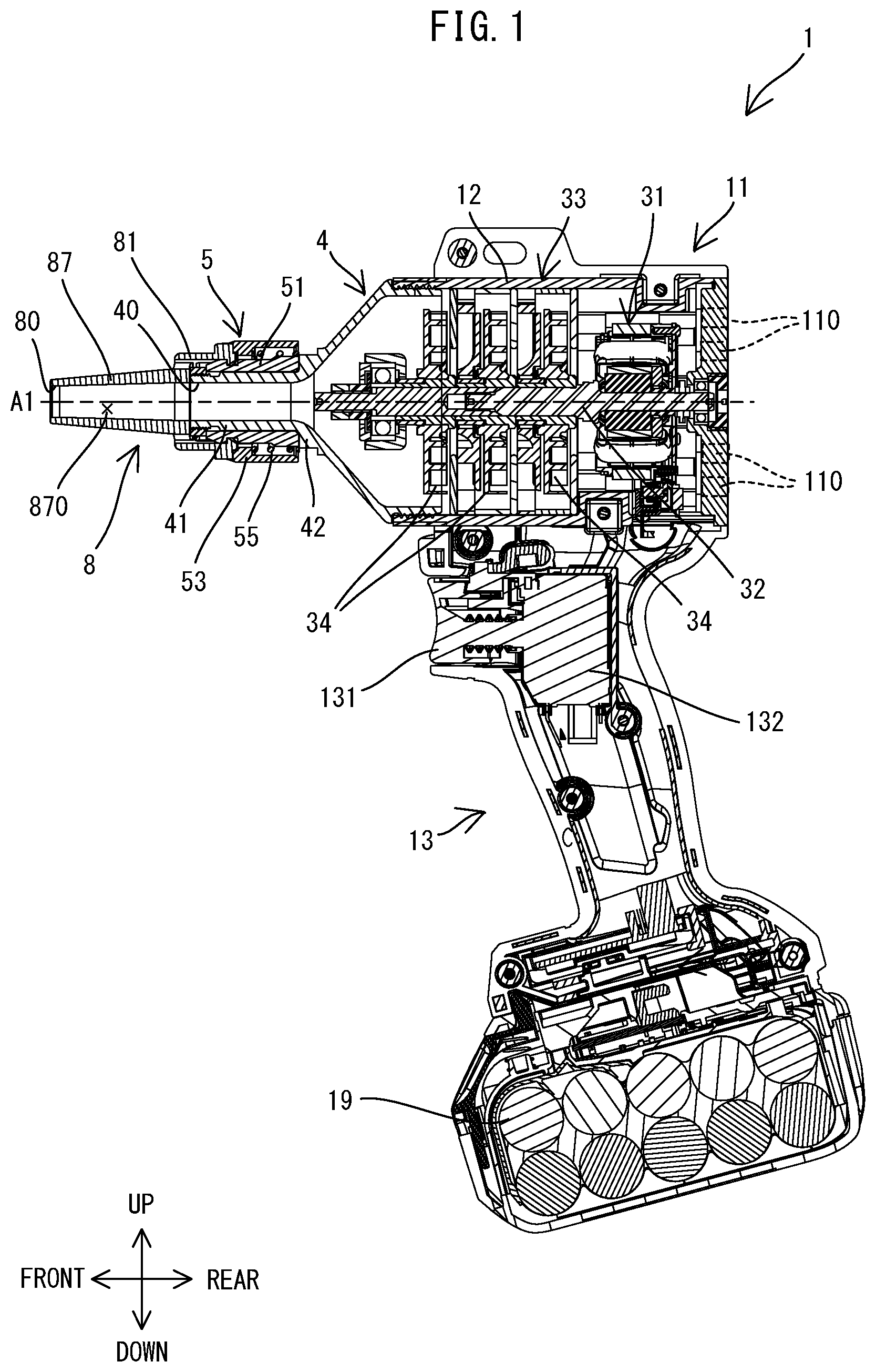 Patent US12305683 Figure 1 – Connecting structure between power tool and attachment
