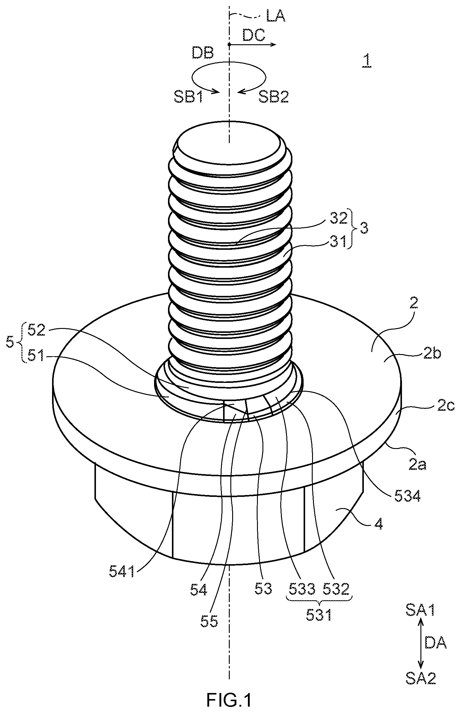 Patent US12305688 Figure 1 – Bolt for centering components relative to each other