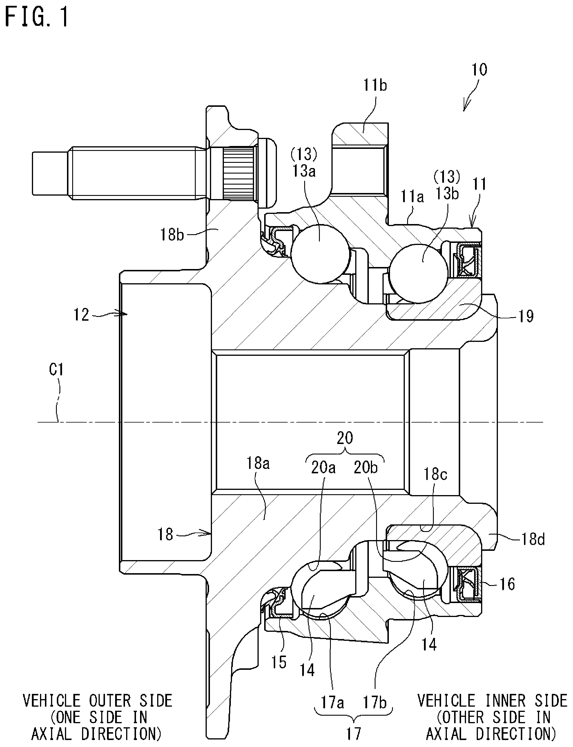 Patent US12305702 — Wheel bearing device — Figure 1