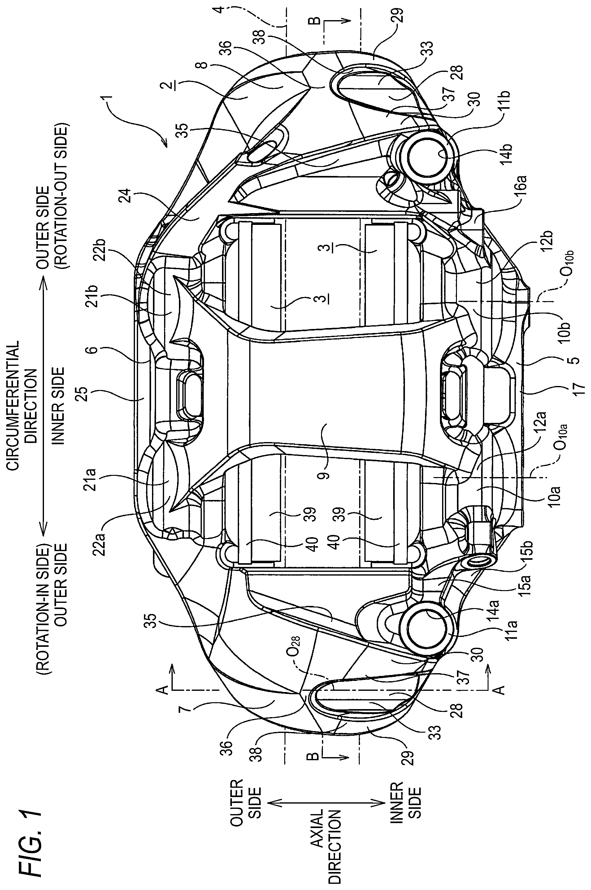 Patent US12305723 — Caliper for opposed piston type disc brake — Figure 1