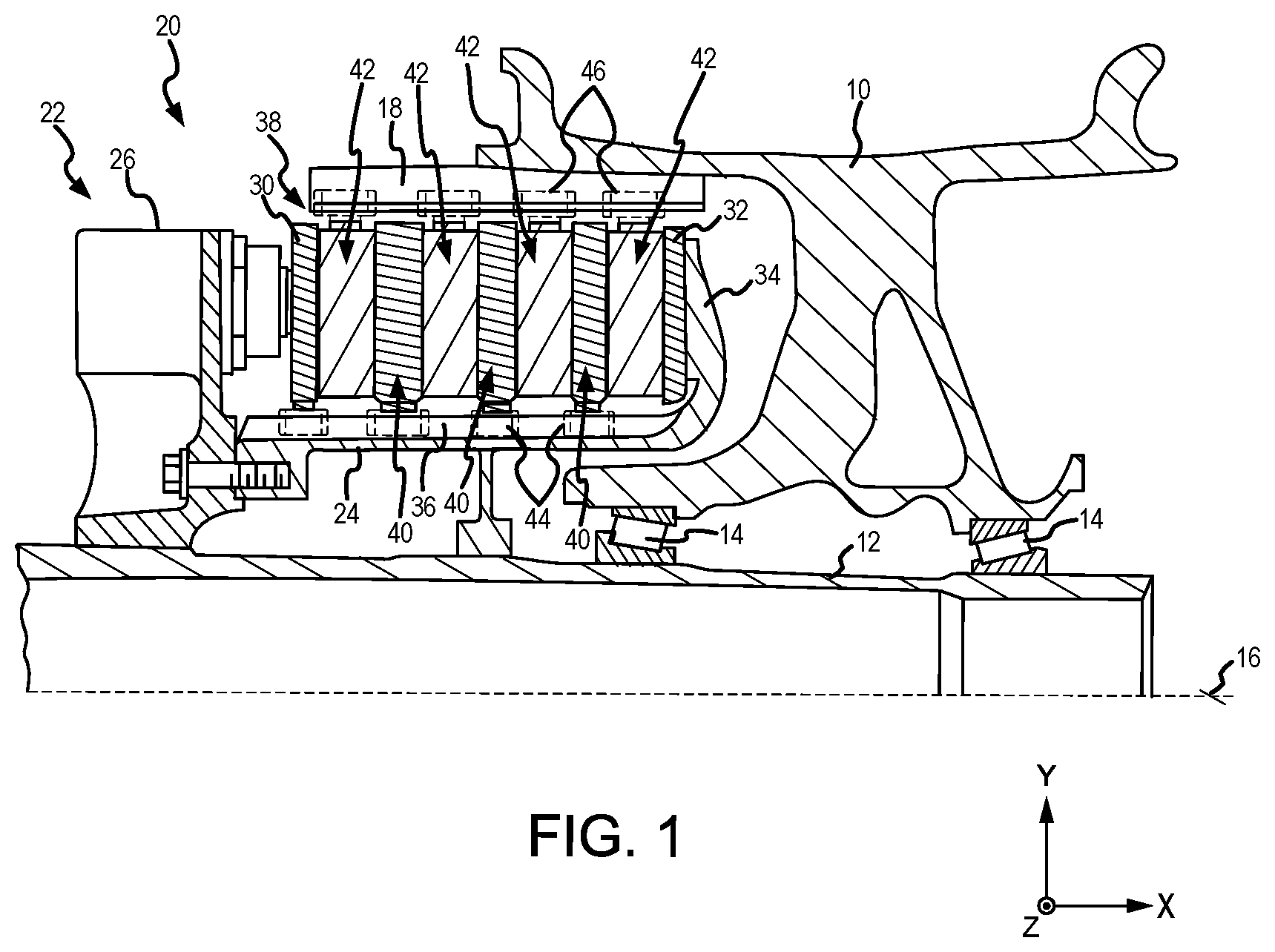 Patent US12305725 — All-CMC brake with wear debris delivery system — Figure 1