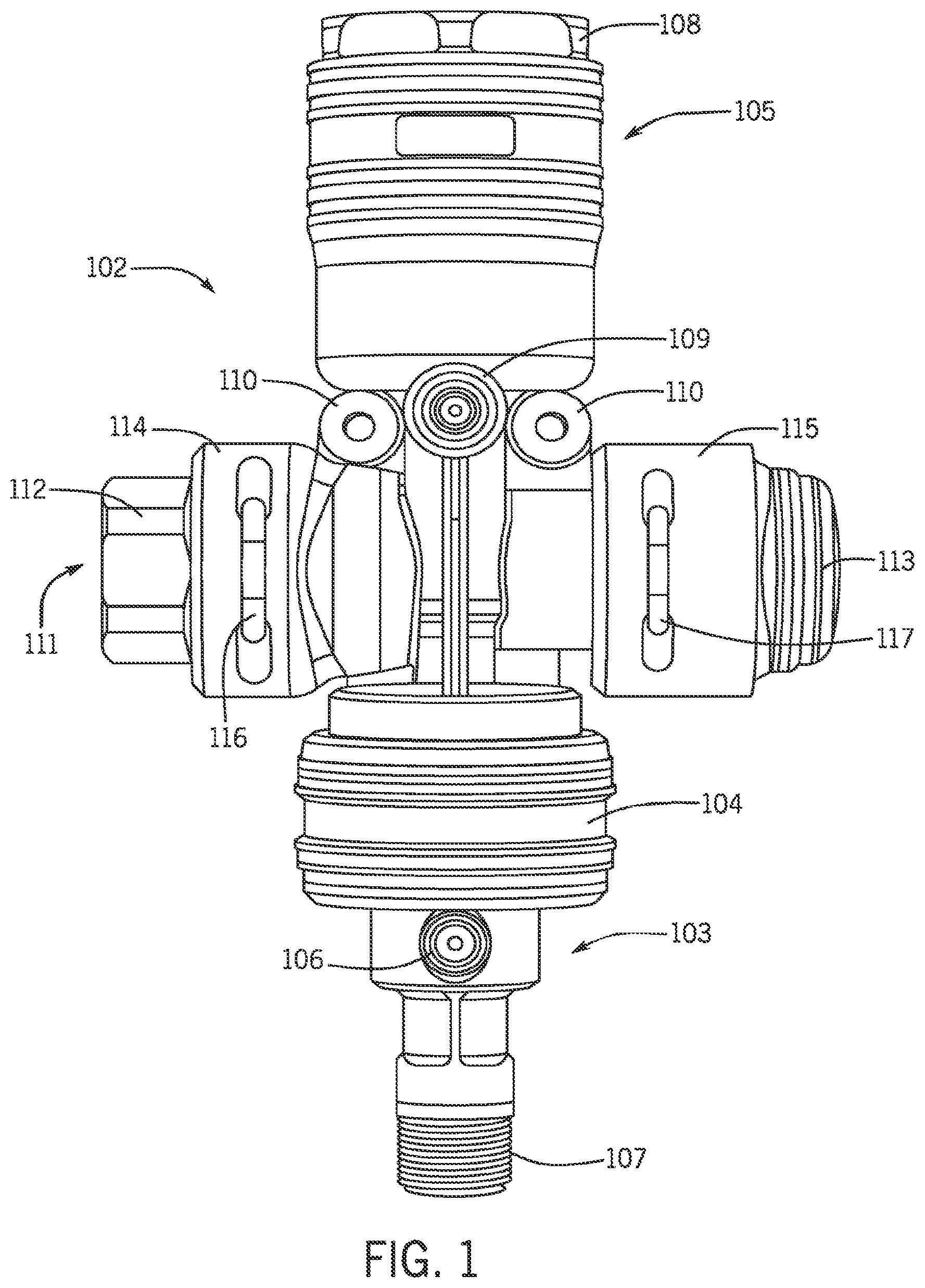 Patent US12305767 — Manifold with integrated valve — Figure 1