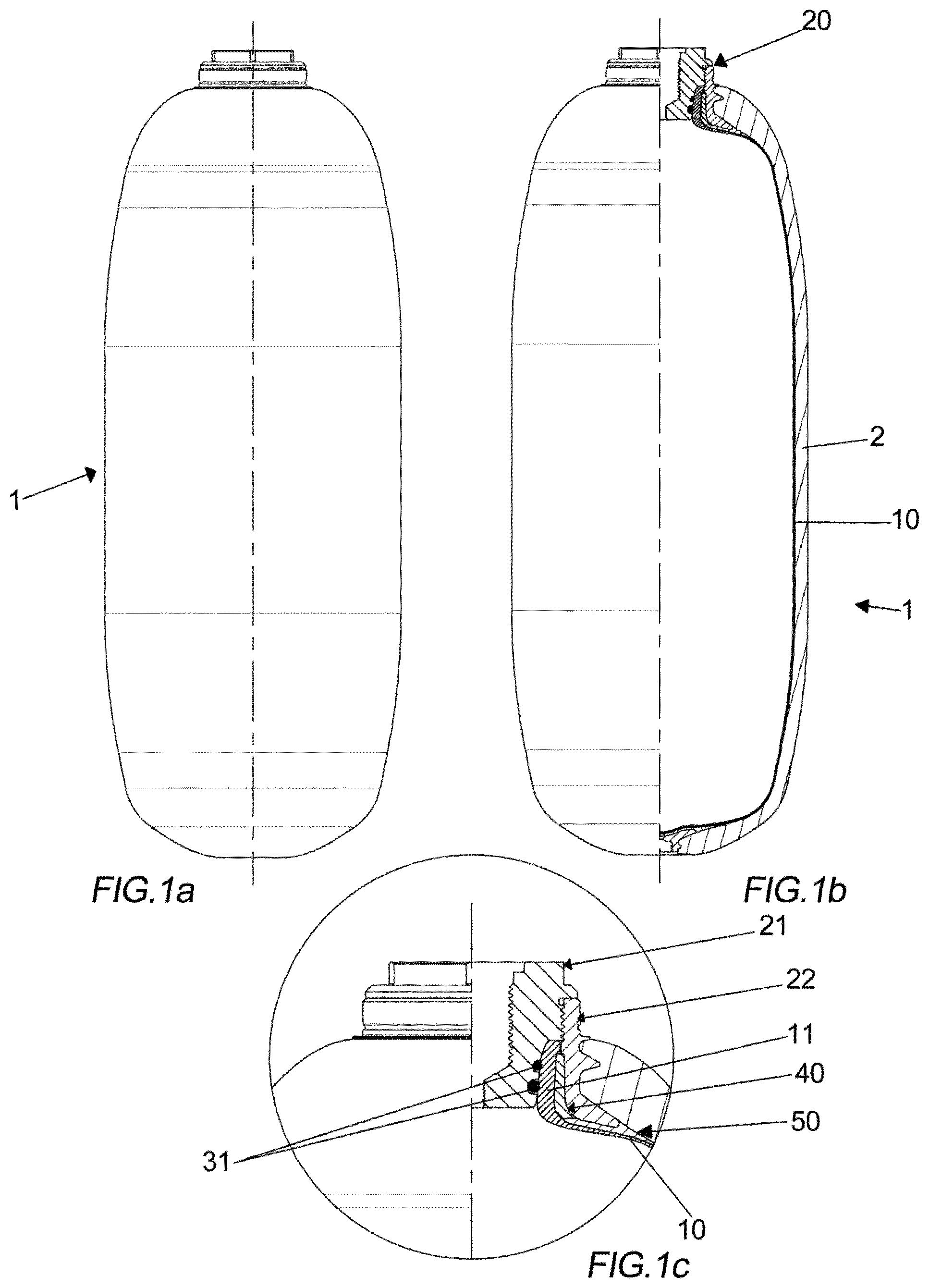 Patent US12305813 — High-pressure cylinder with core in plastic material and surface covering in composite material and related method of production — Figure 1