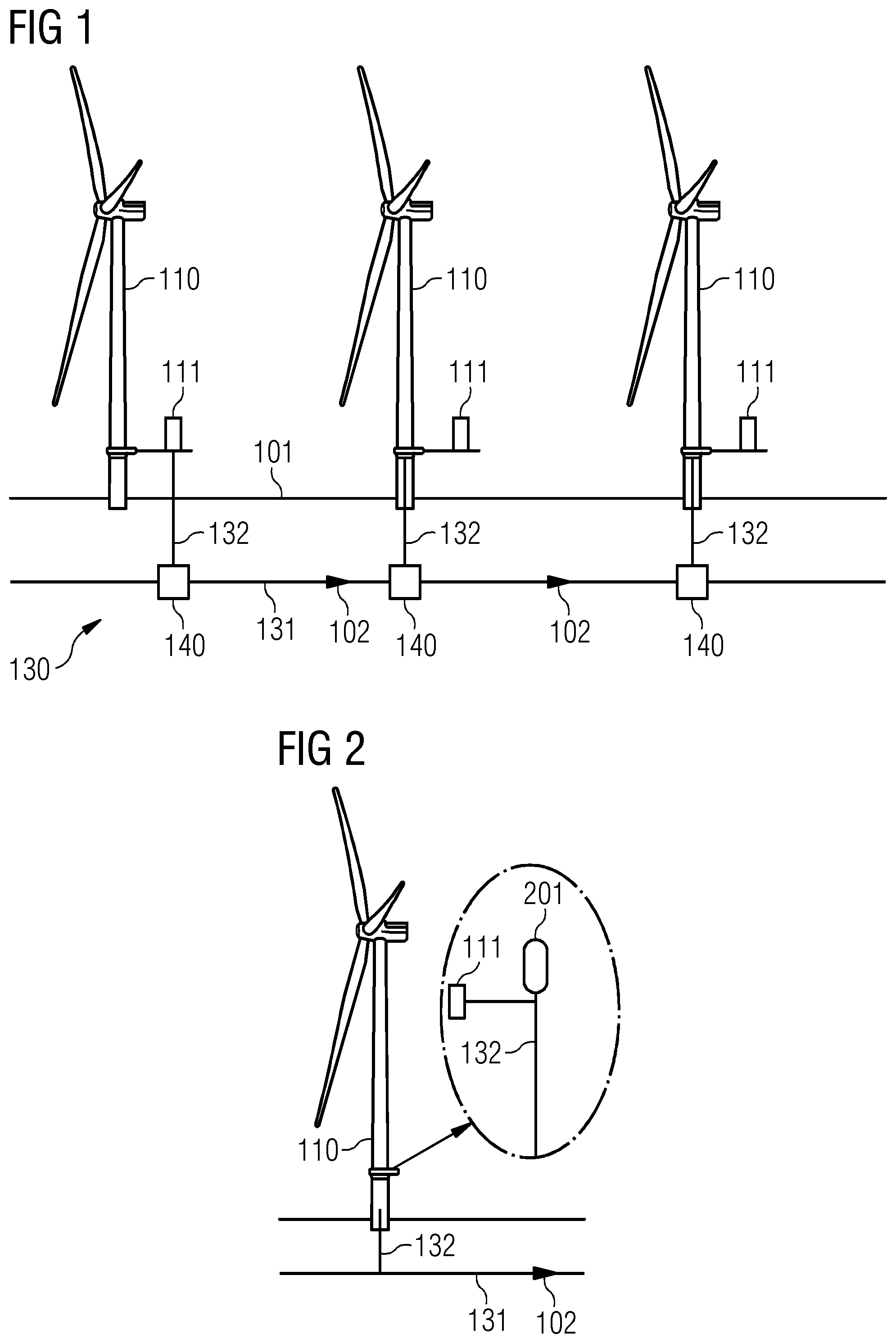 Patent US12305815 Figure 1 – Wind park with pressure-controlled pipeline system
