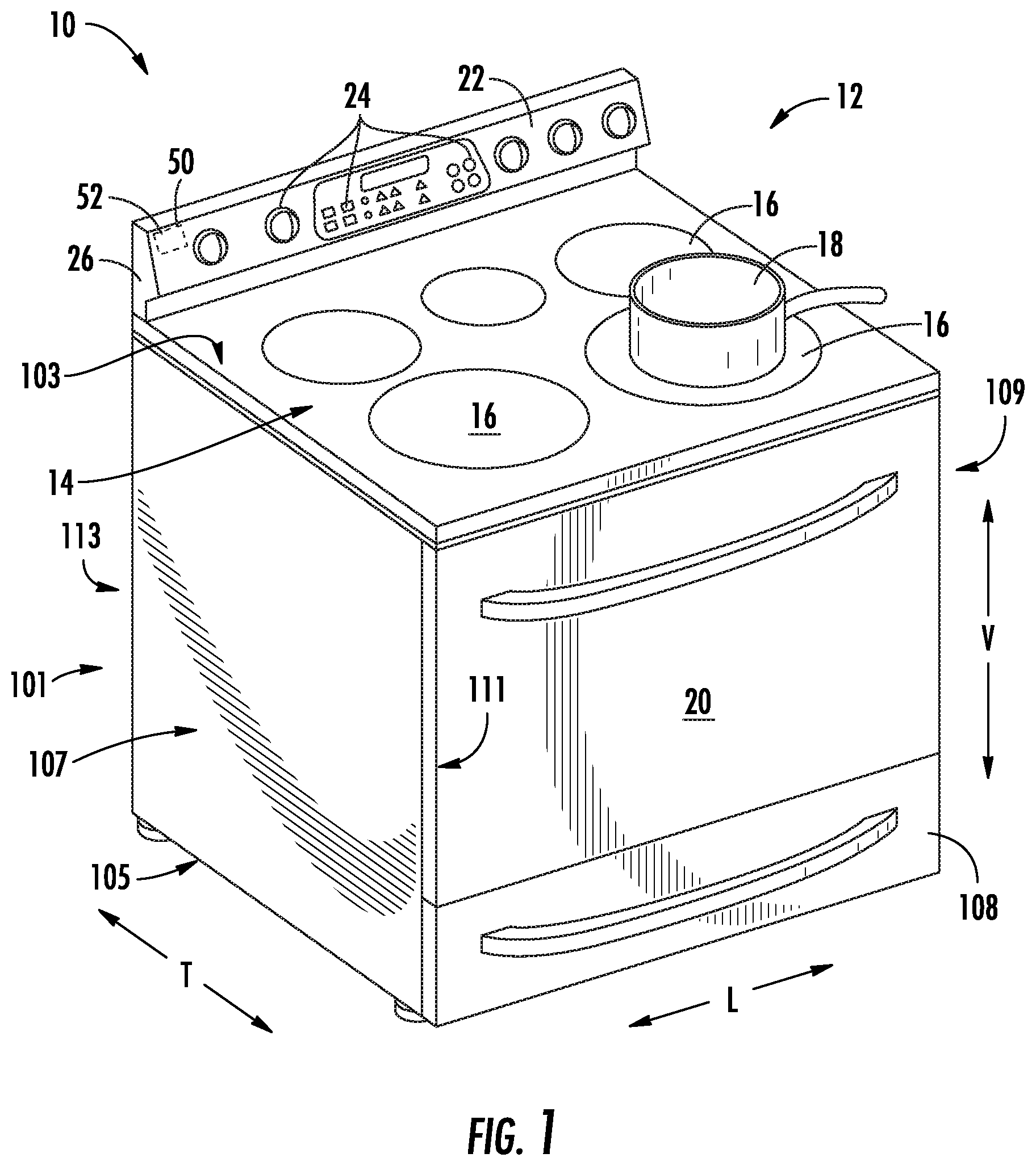 Patent US12305864 — Oven appliance including a high temperature cooking zone — Figure 1