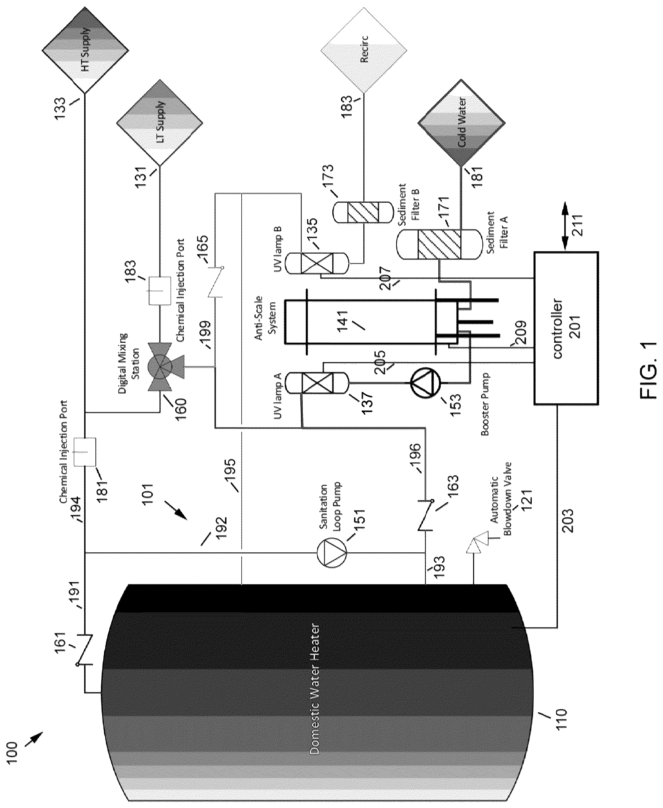 Patent US12305885 — Compact water heating and treatment system — Figure 1