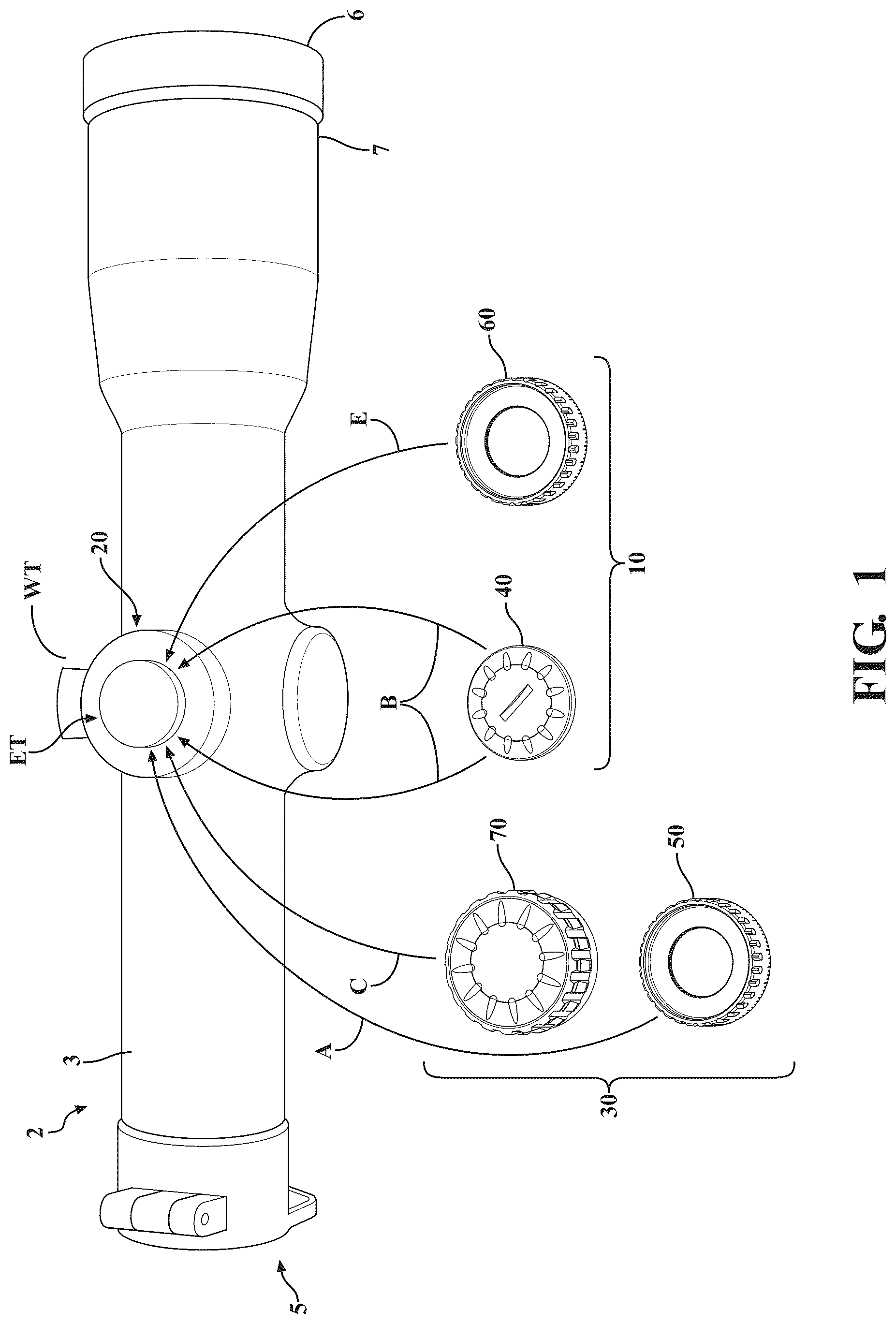 Patent US12305959 — Modifiable turret for optical scope — Figure 1