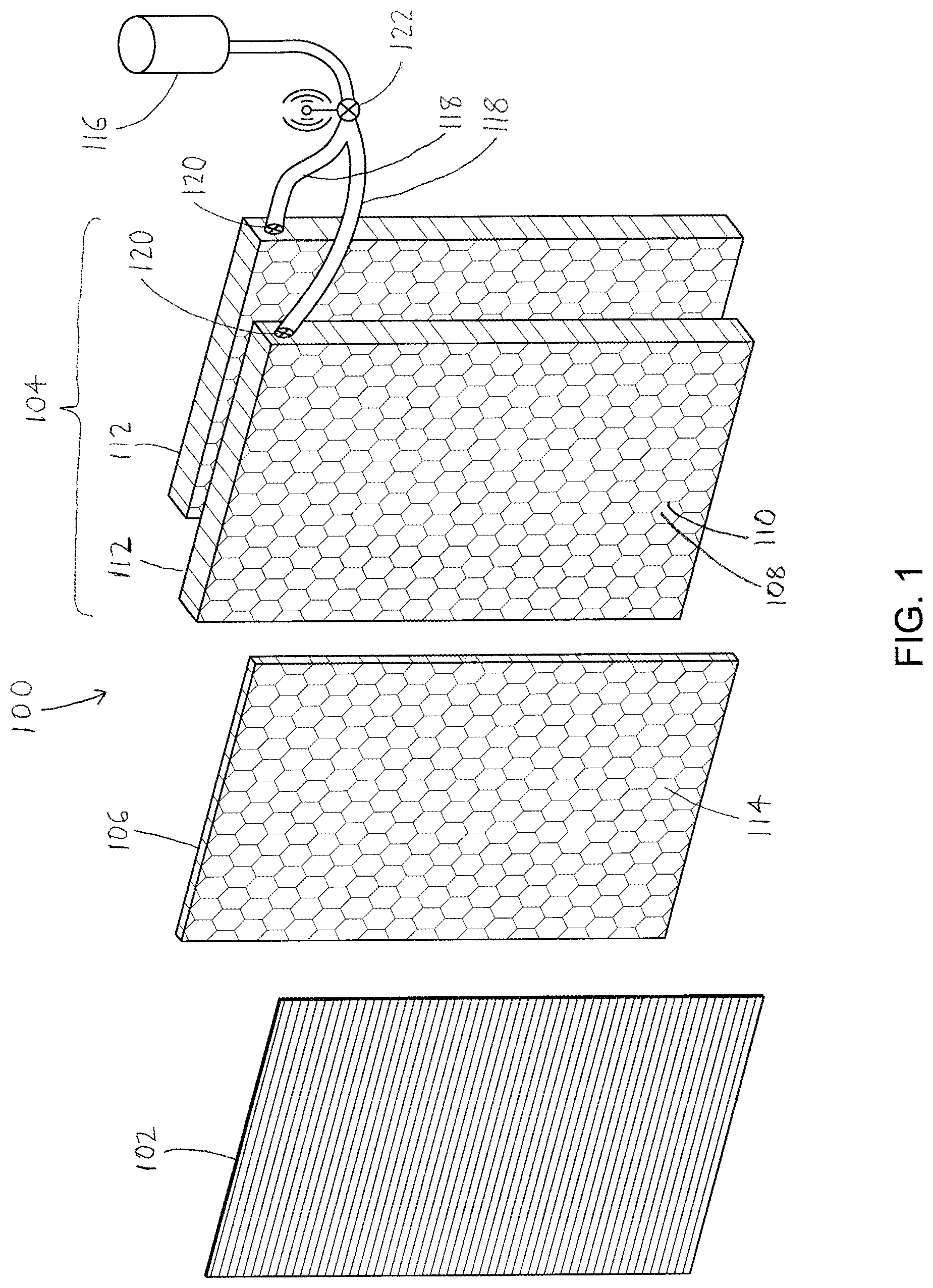 Patent US12305962 — Projectile shield with enhanced projectile rebound/ricochet — Figure 1