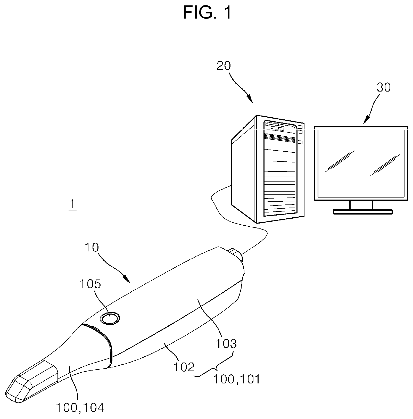 Patent US12305975 — Three-dimensional scanning system and method for controlling the same — Figure 1