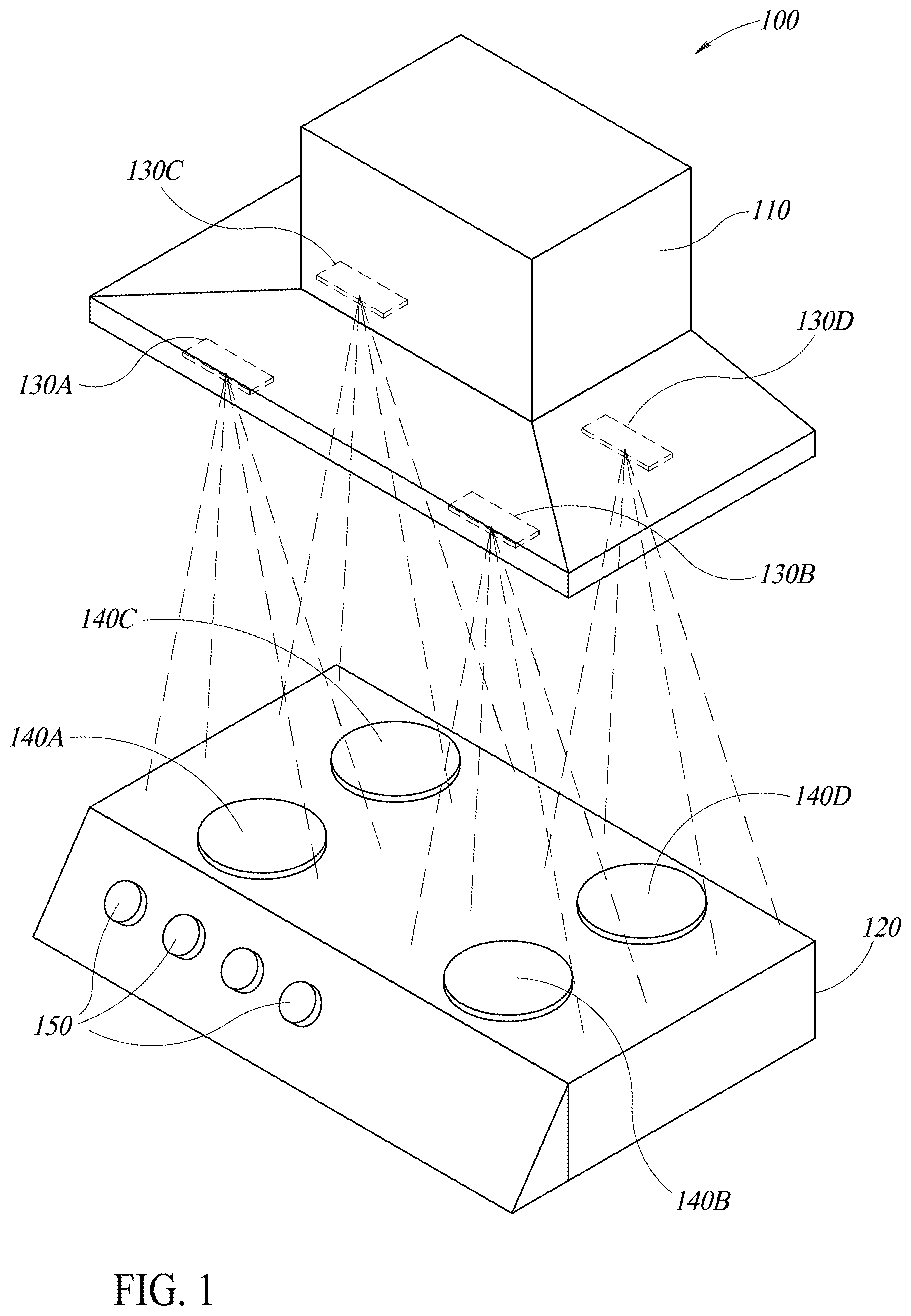 Patent US12306046 Figure 1 – Enhanced cooker hood with sensors for remote temperature measurement and presence detection