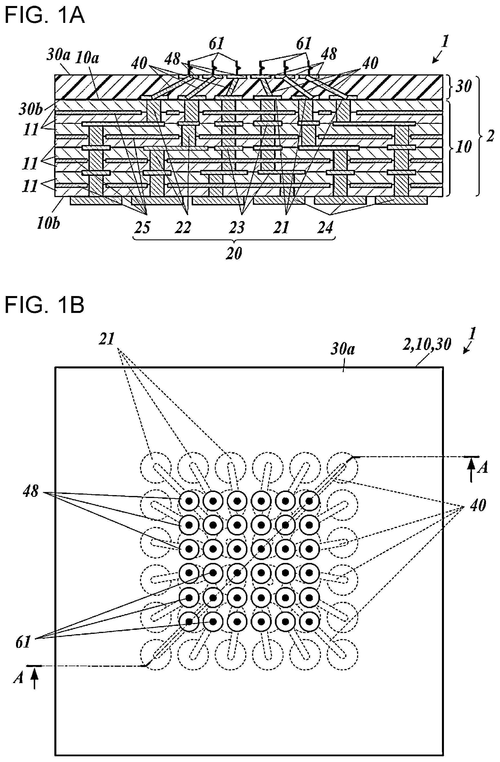 Patent US12306210 — Multilayer circuit board with offset connection pads and inclined internal conductors for enhanced electrical connectivity — Figure 1