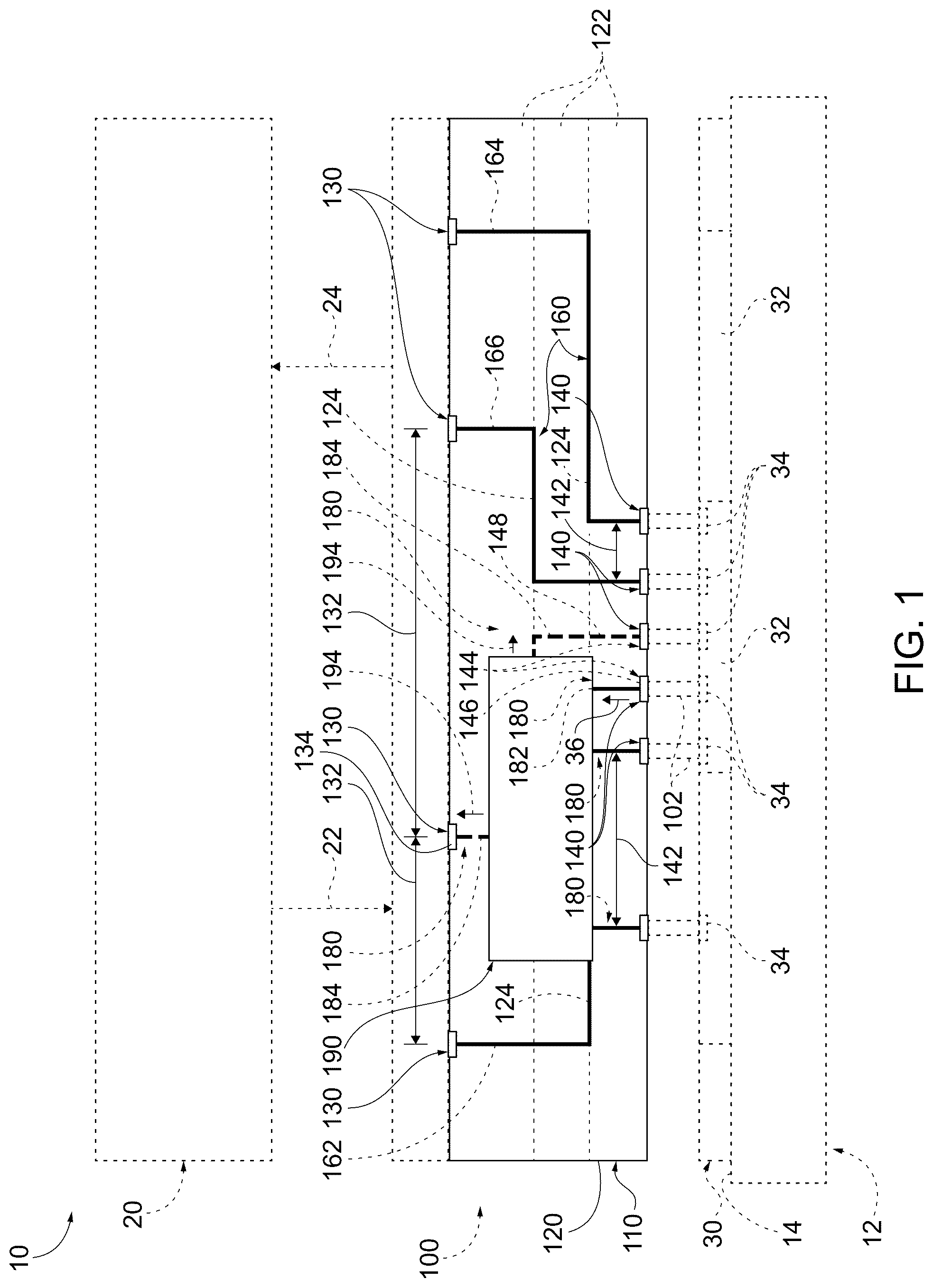 Patent US12306243 — Space transformers configured to be utilized in a probe system, probe systems that include the space transformers, and related methods — Figure 1