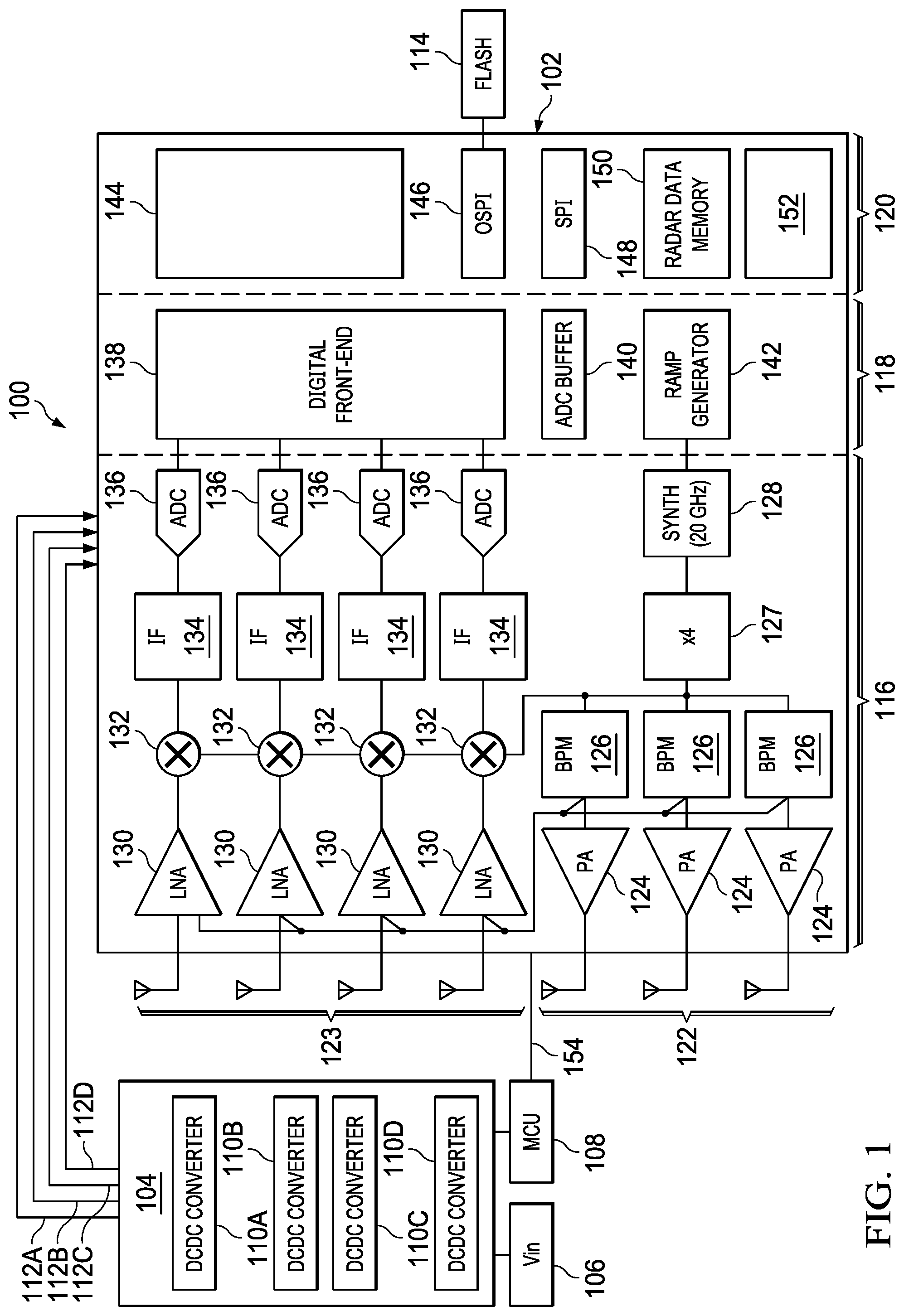 Patent US12306328 — Dynamic power management in low power radar solutions — Figure 1