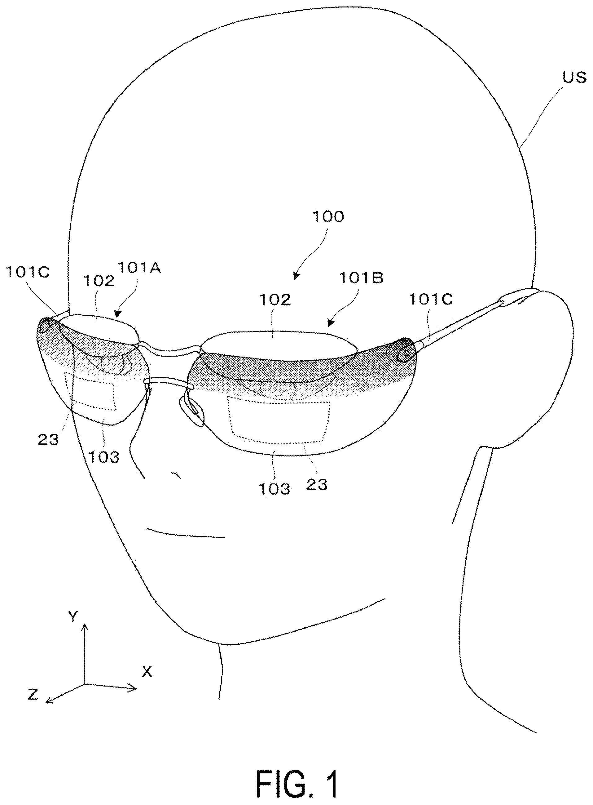 Patent US12306401 — Display module having light-shielding portions with apertures having different shapes, virtual display apparatus, and manufacturing method for light-guiding optical device — Figure 1