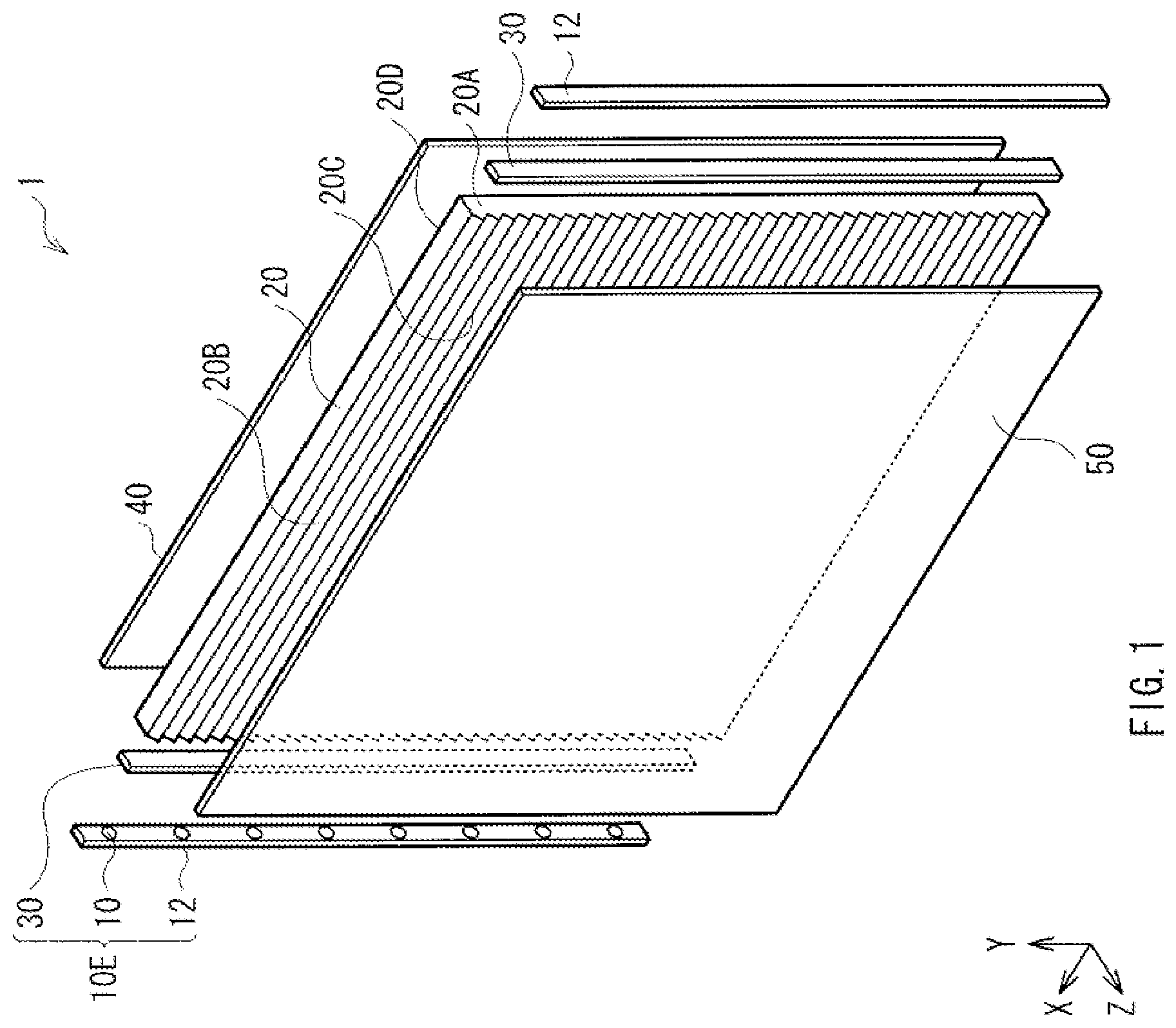 Patent US12306430 — Light emitting unit, display, and lighting apparatus — Figure 1