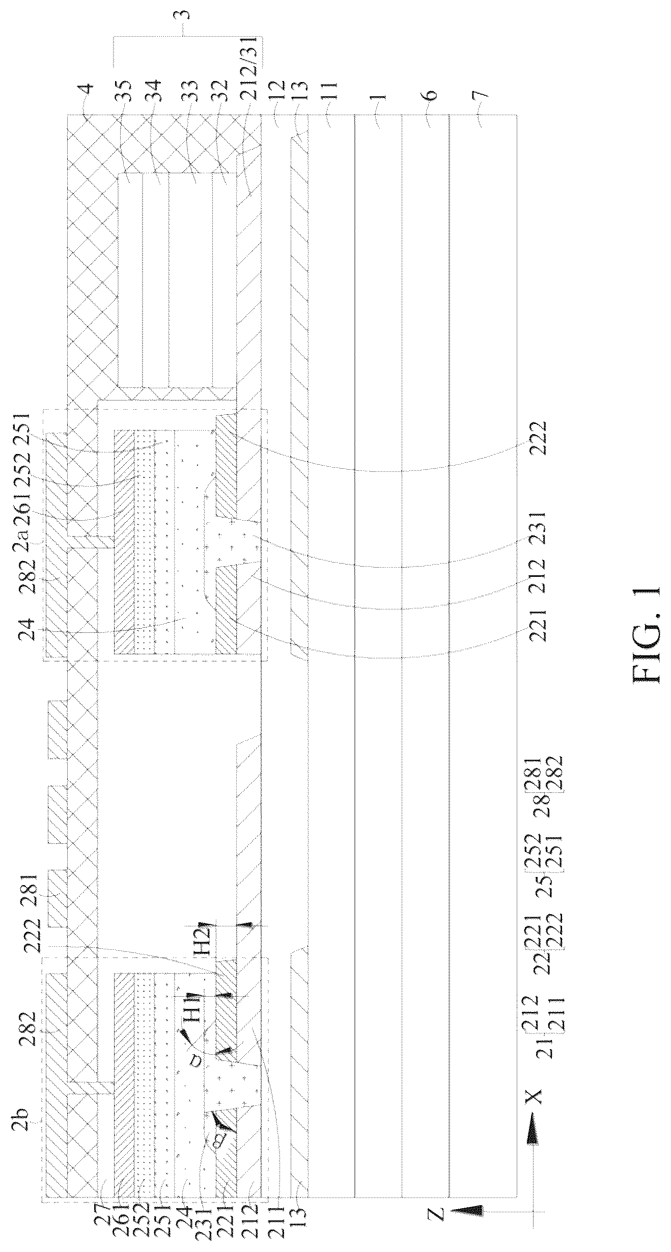 Patent US12306489 — Photoelectric detection backplate, liquid crystal display panel and liquid crystal display apparatus — Figure 1