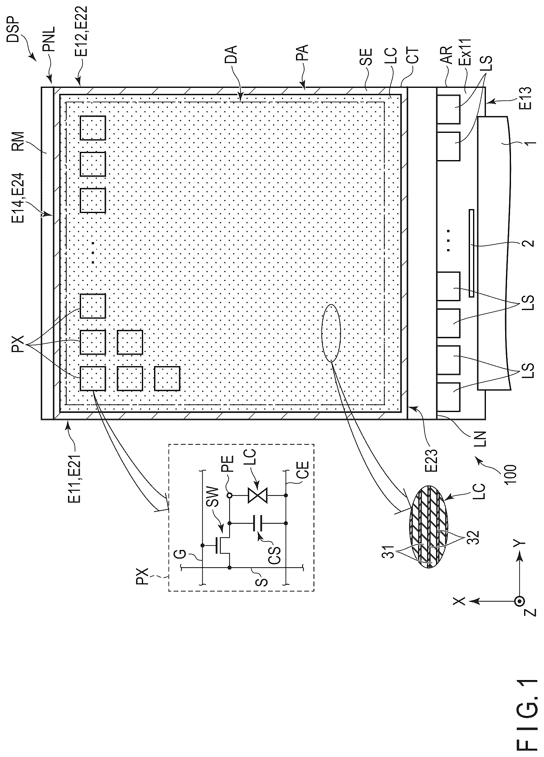 Patent US12306490 Figure 1 – Display device and cover glass