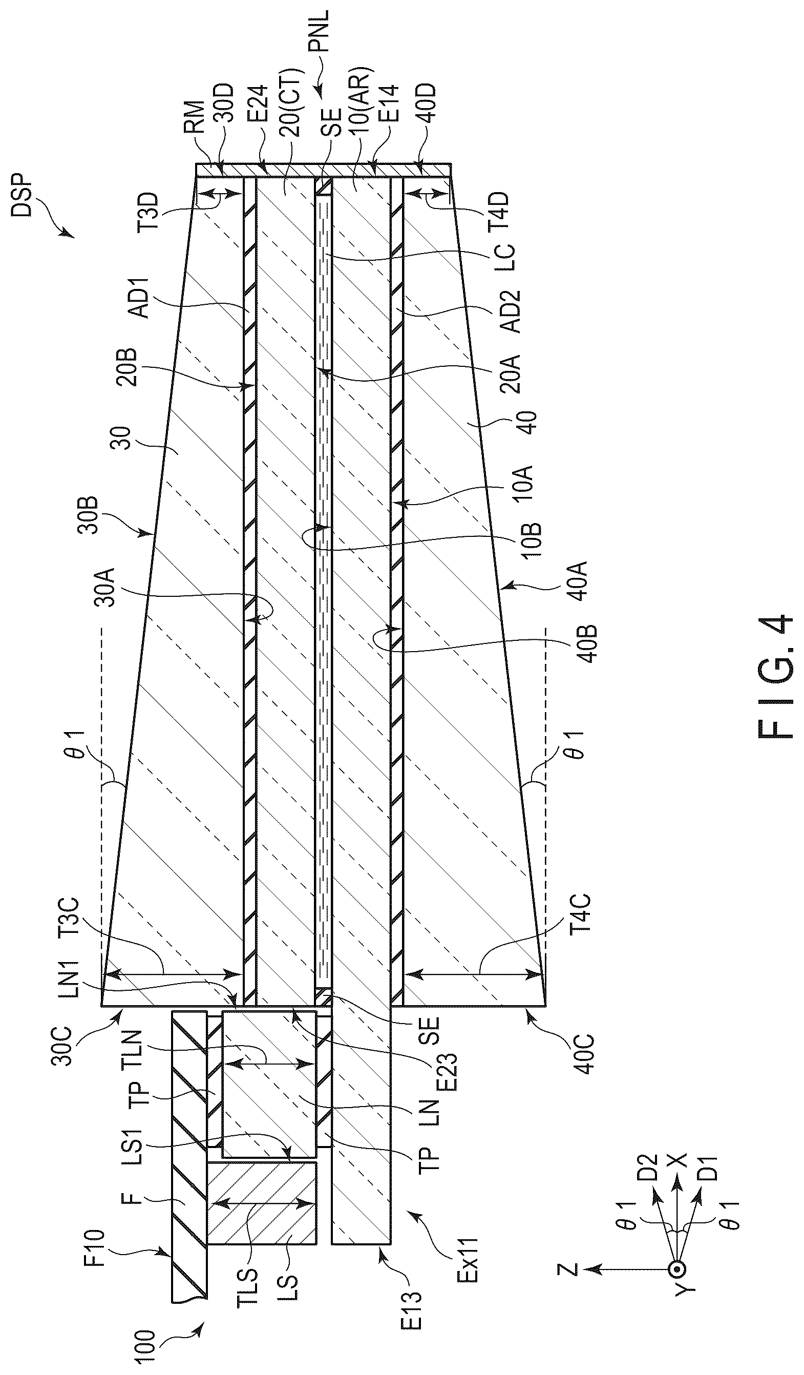 Patent US12306490 Figure 4 – Display device and cover glass