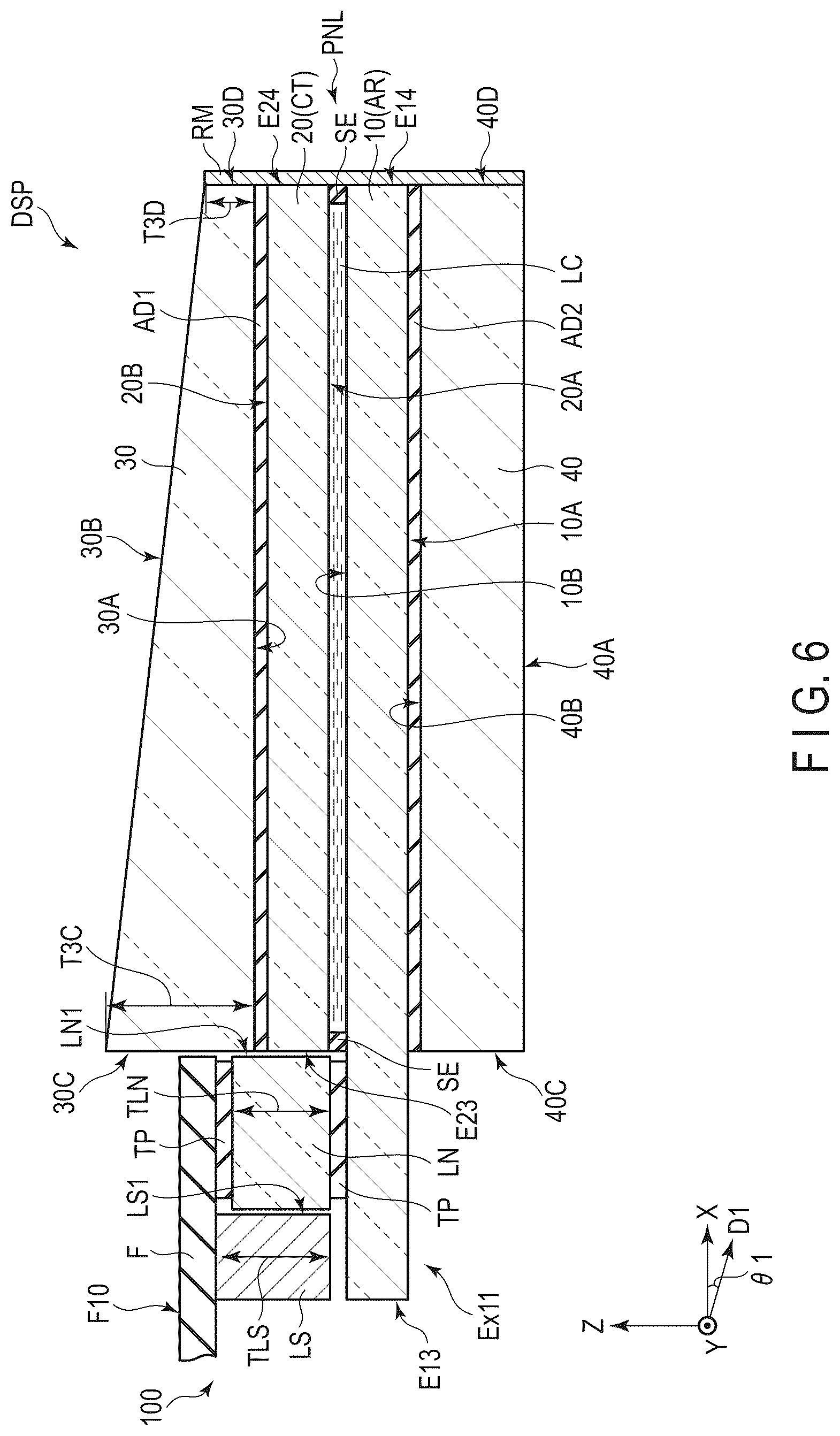 Patent US12306490 Figure 6 – Display device and cover glass