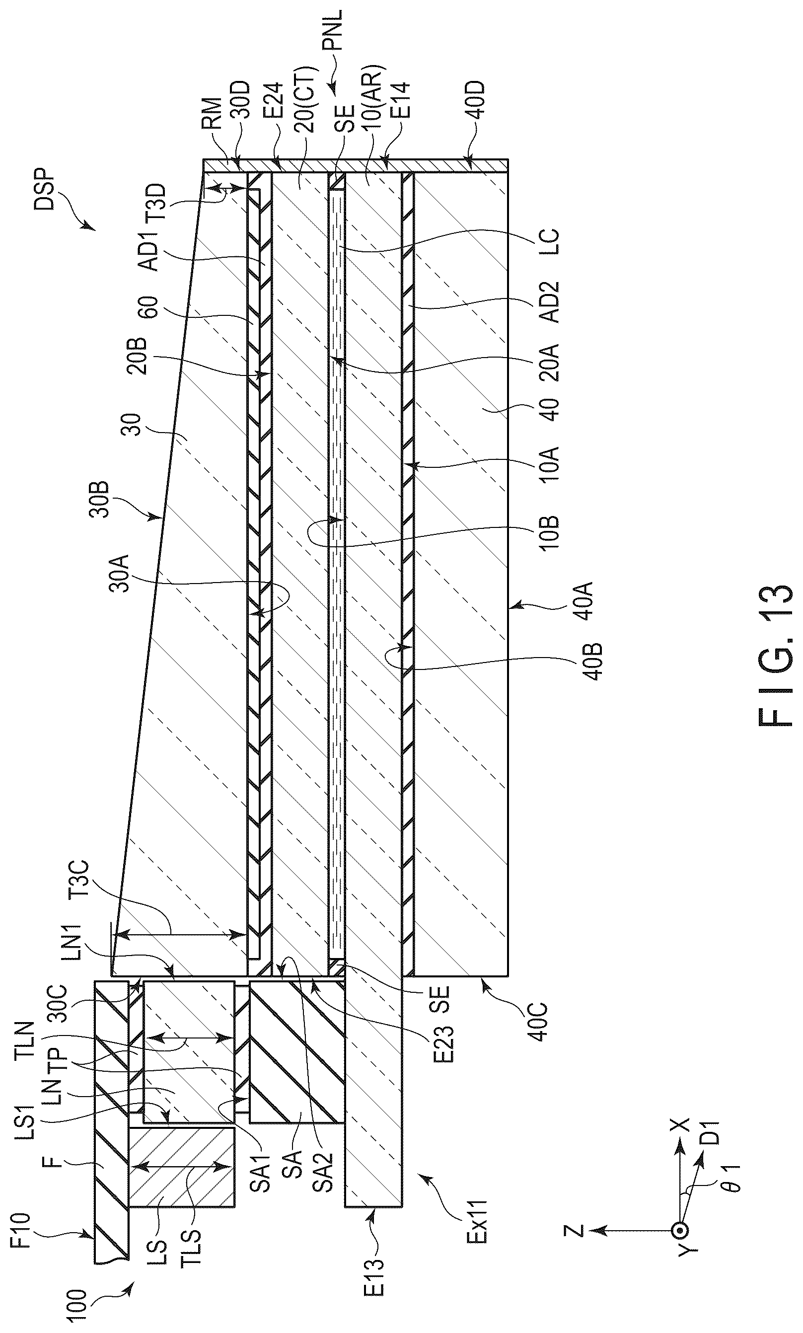 Patent US12306490 Figure 13 – Display device and cover glass