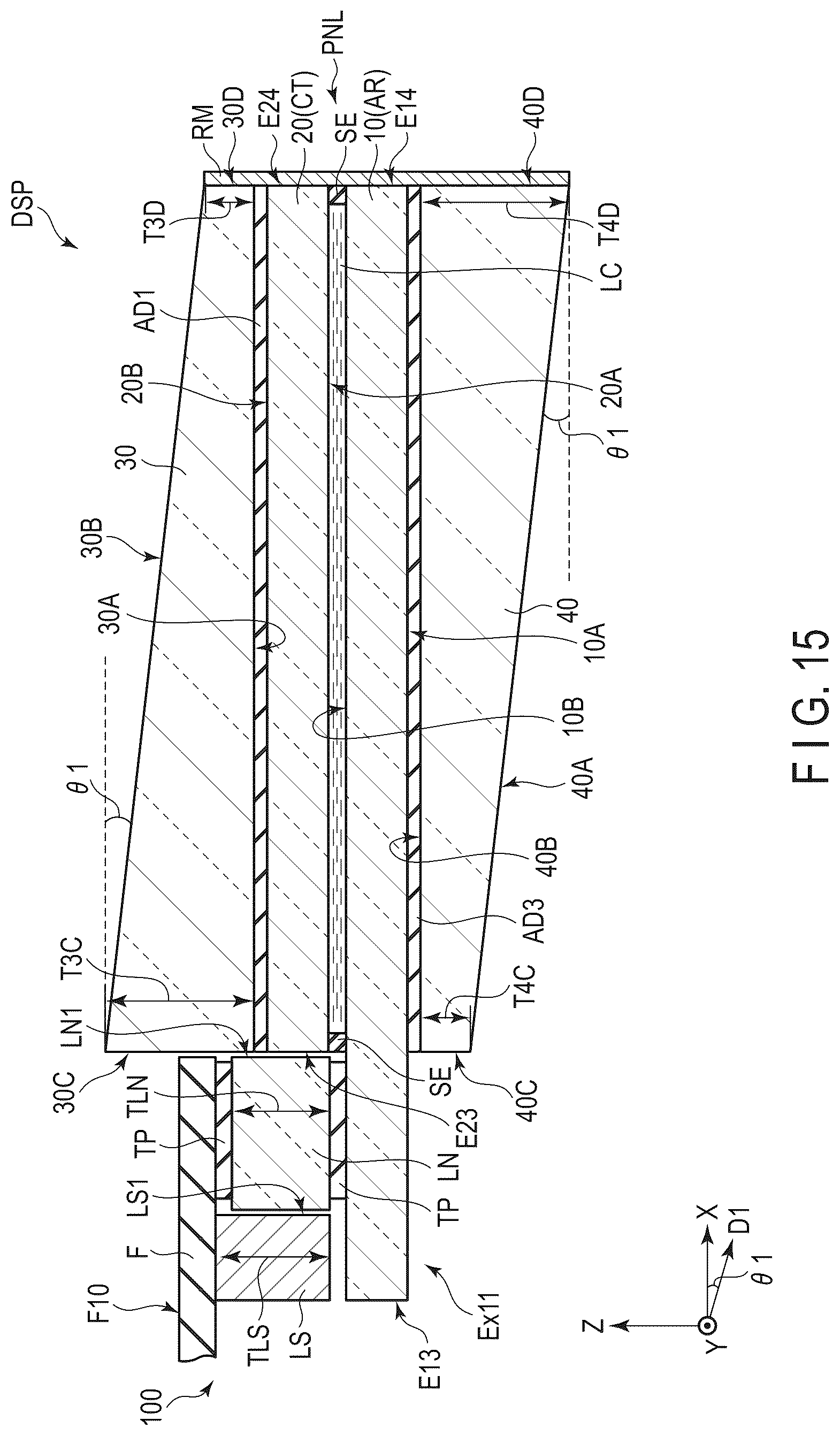 Patent US12306490 Figure 15 – Display device and cover glass