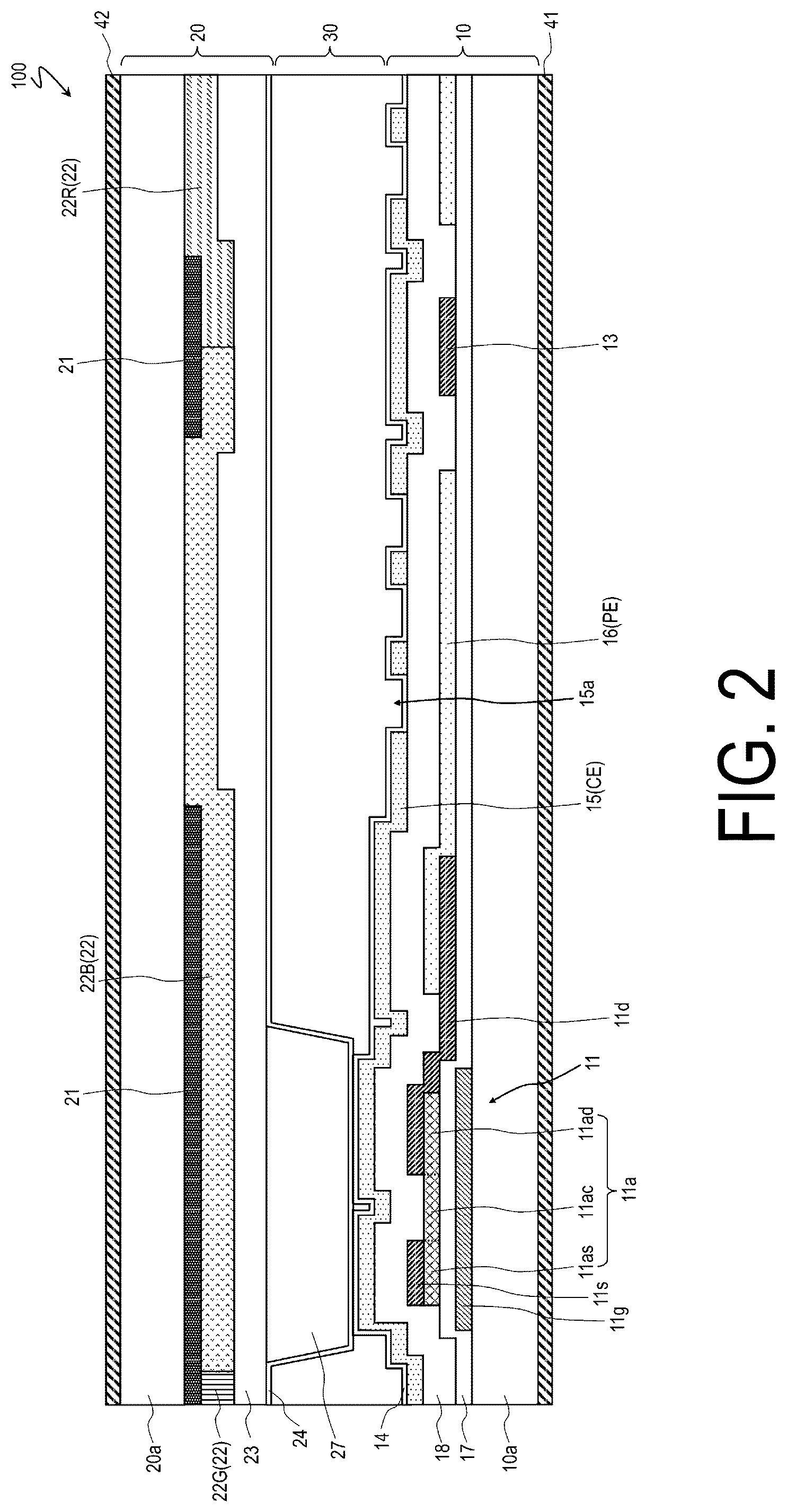 Patent US12306503 Figure 2 – Liquid crystal display device comprising electrodes each having a plurality of slits that form an acute angle with a short side of the electrodes