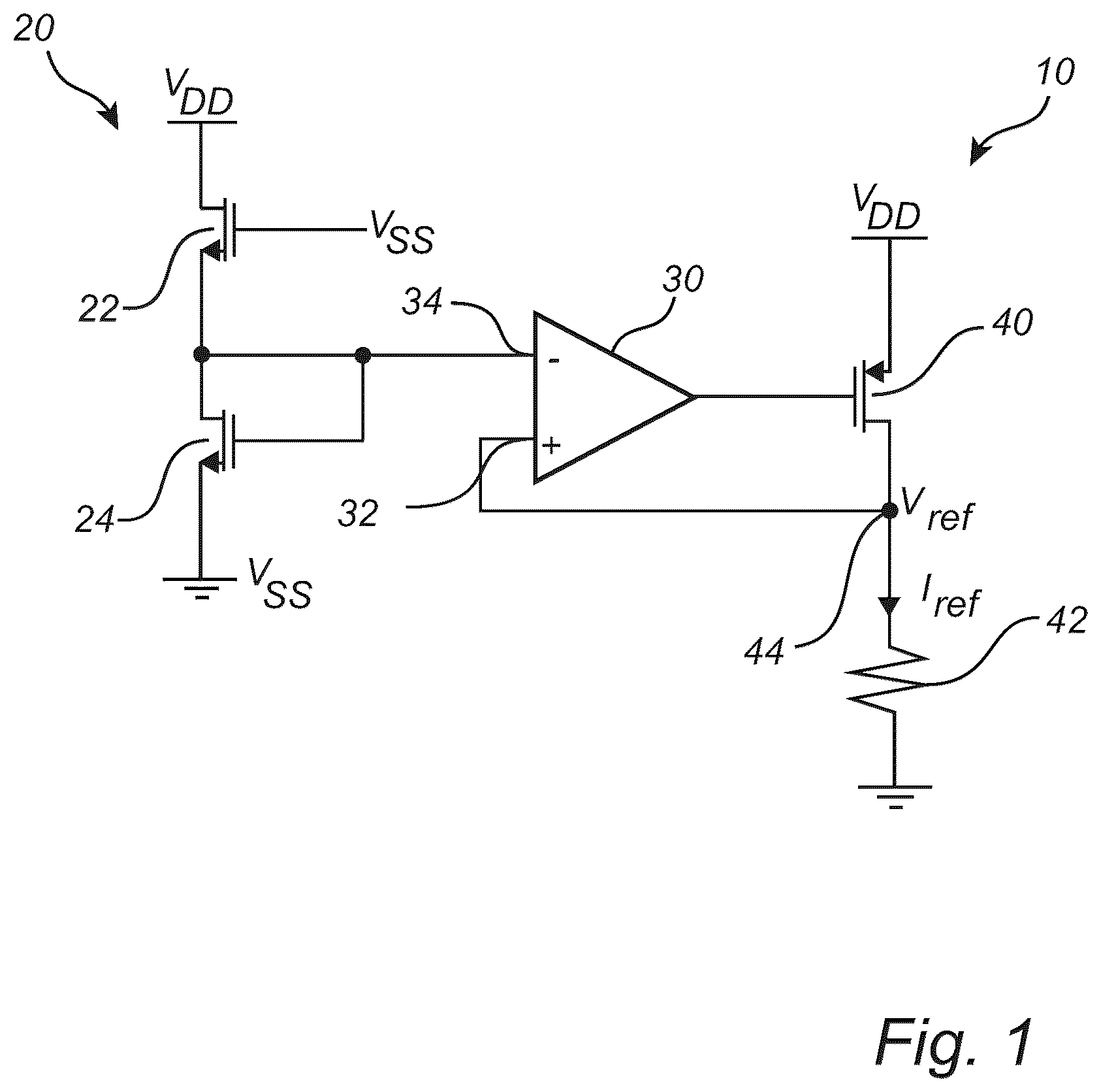 Patent US12306649 Figure 1 – Reference circuit and a power management unit