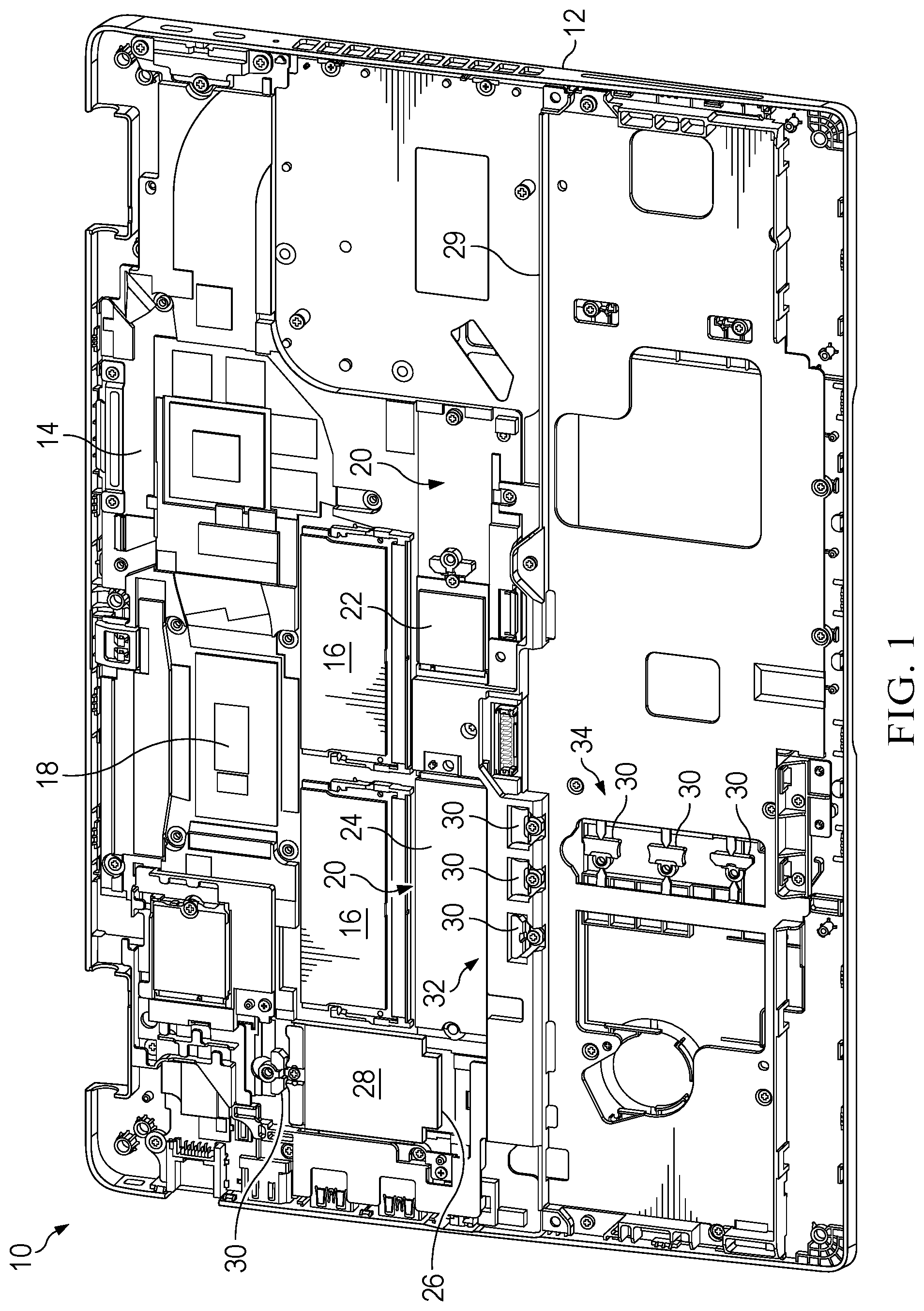Patent US12306674 — Information handling system internal component part storage — Figure 1
