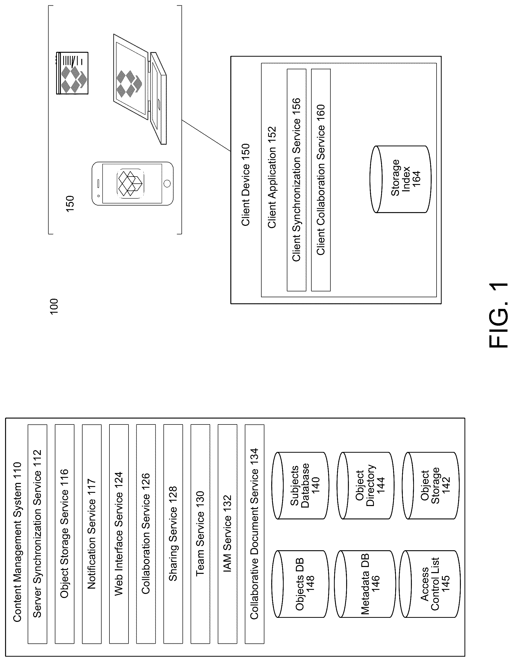 Patent US12306799 — Ignore objects from synchronizing to content management system — Figure 1