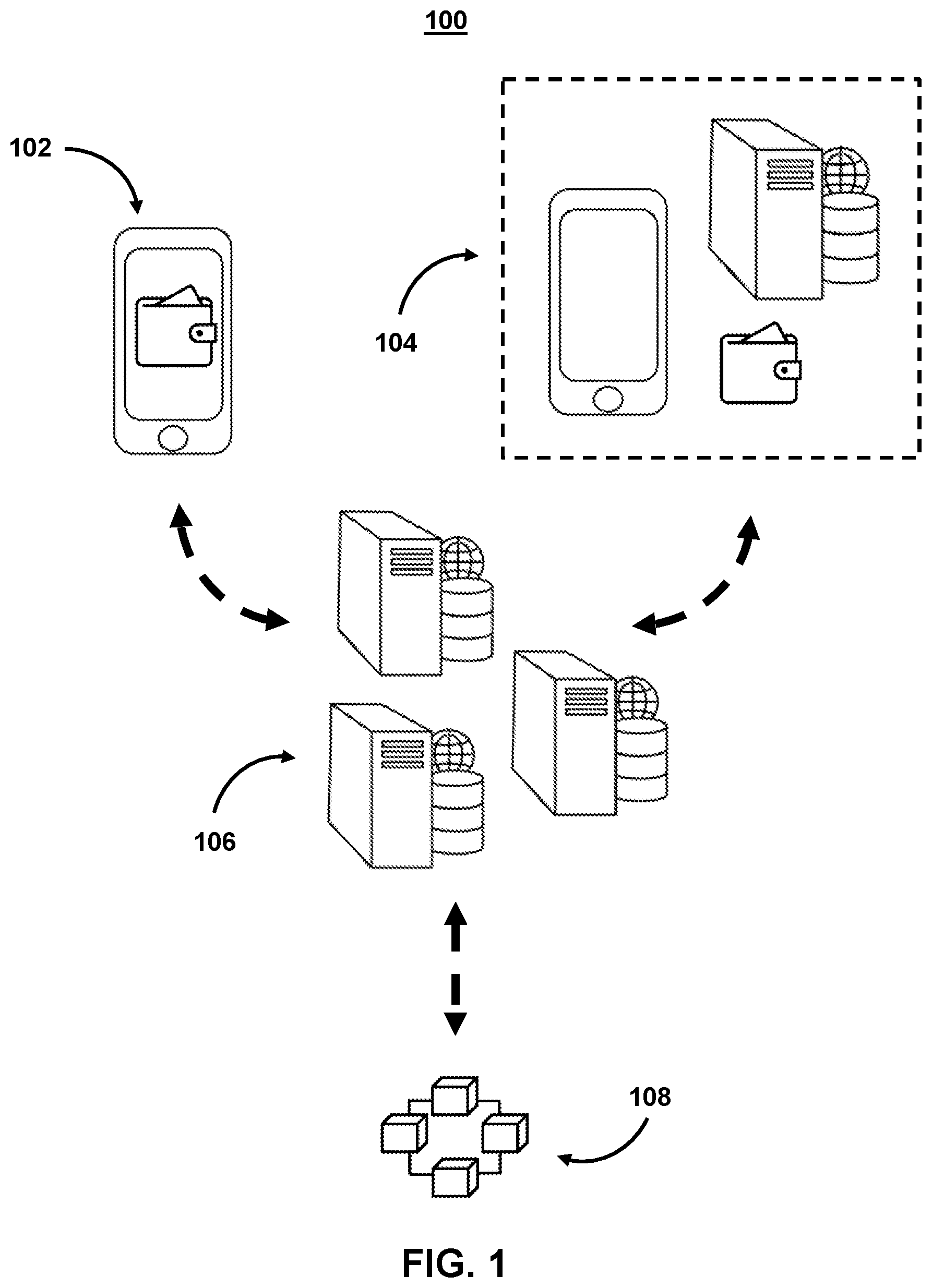 Patent US12306983 — Systems and methods for using secure, encrypted communications across distributed computer networks to provide variable resiliency when indexing blockchain states for performing blockchain operations in decentralized applications using cryptography-based digital repositories — Figure 1