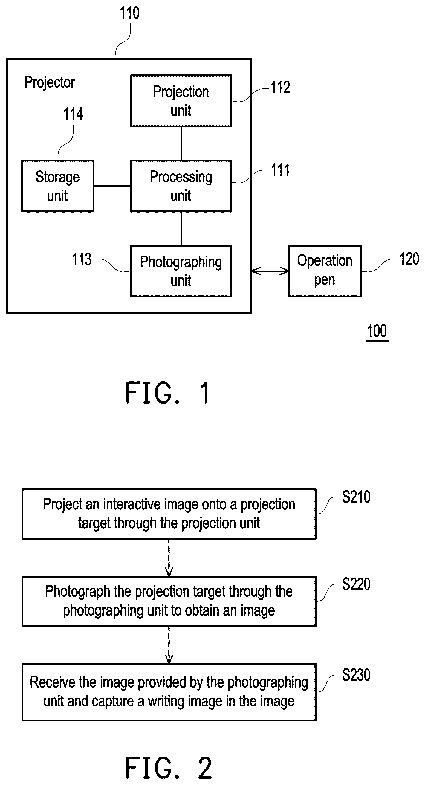 Patent US12307052 — Projection system, interactive projection method and projector — Figure 1