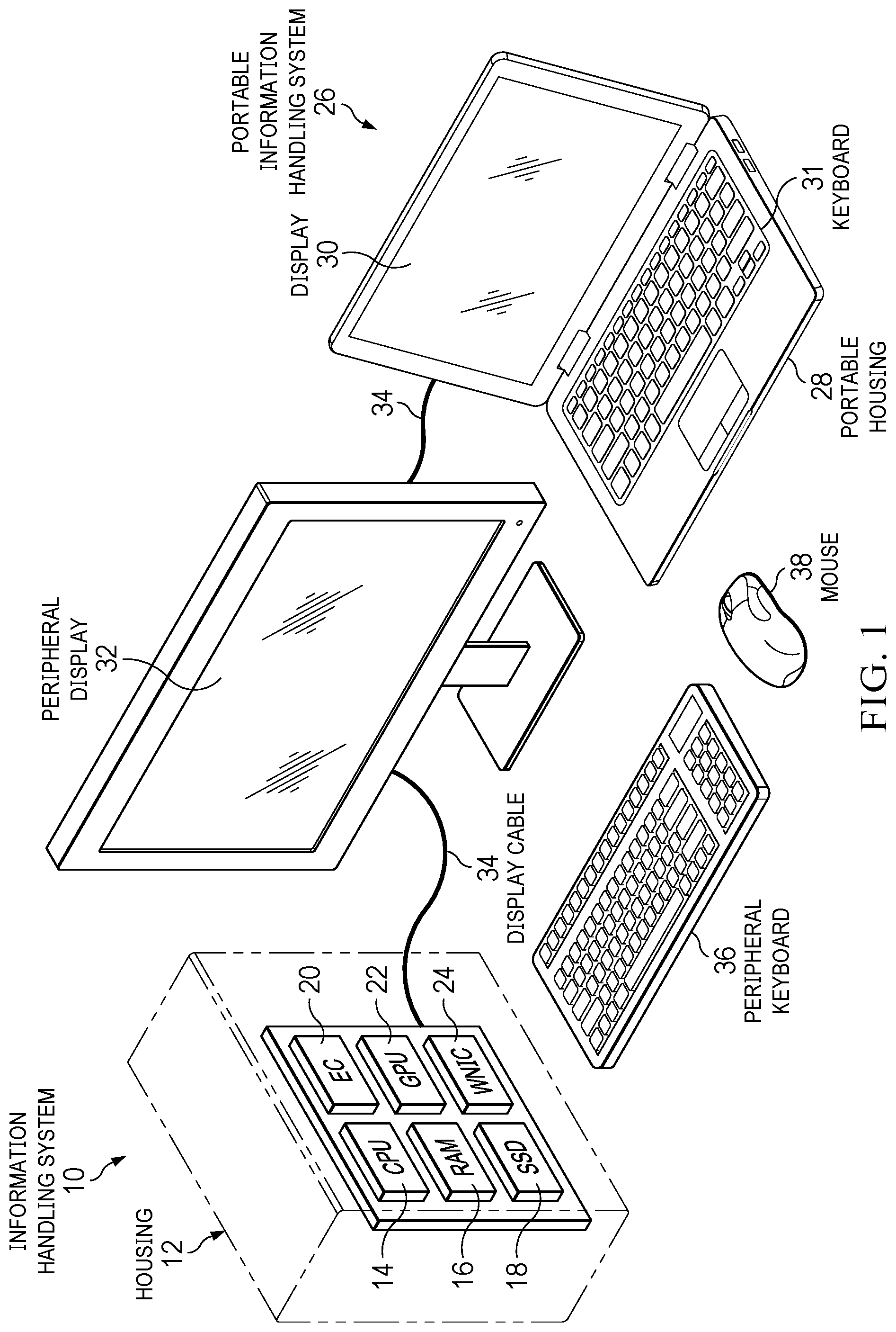 Patent US12307057 — Information handling system keyboard with four dimensional control pad — Figure 1