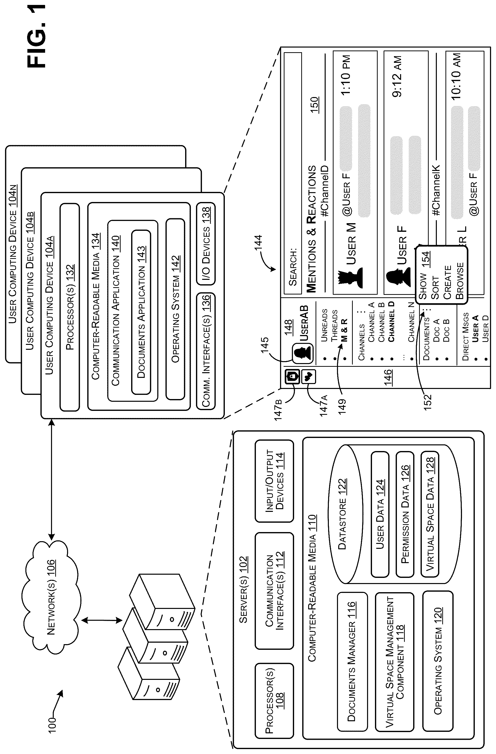 Patent US12307063 — Indicating user interactions associated with a document — Figure 1