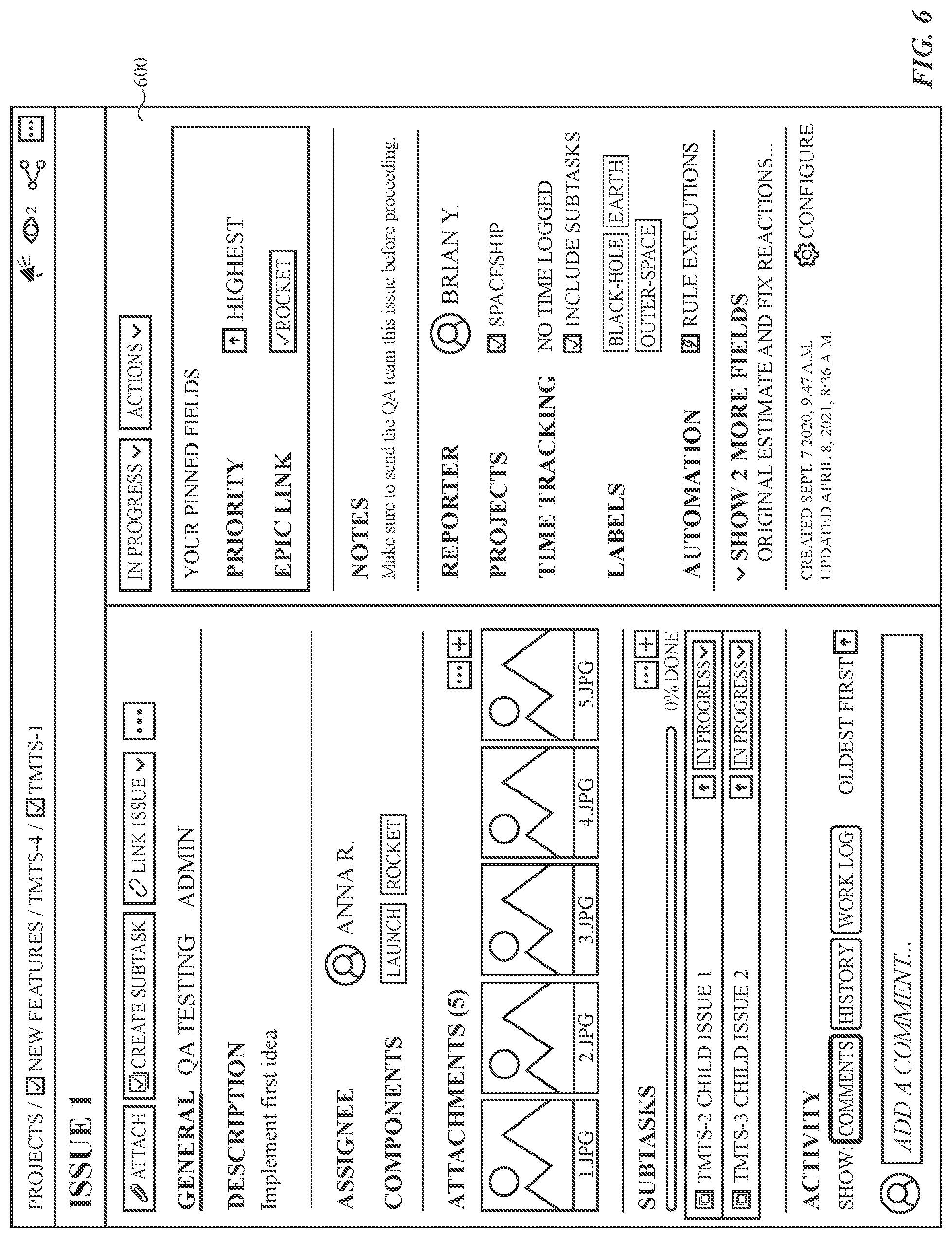 Patent US12307071 Figure 16 – Virtual whiteboard platform having an interface for issue object creation in an issue tracking platform
