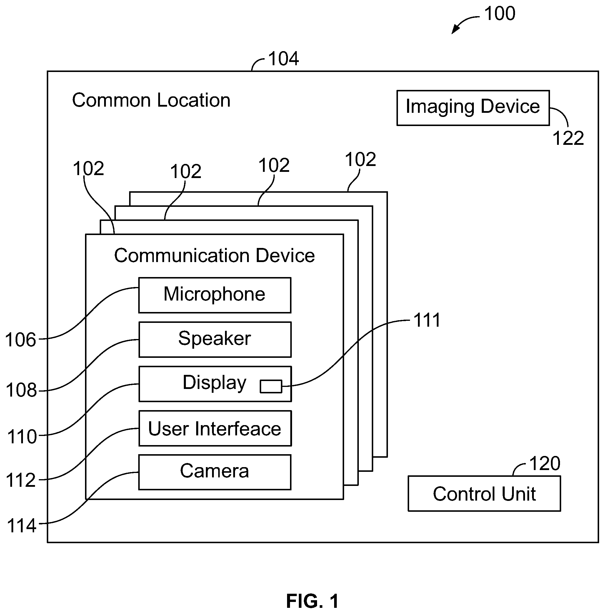 Patent US12307157 — Systems and methods for controlling microphones of communication devices at a common location — Figure 1