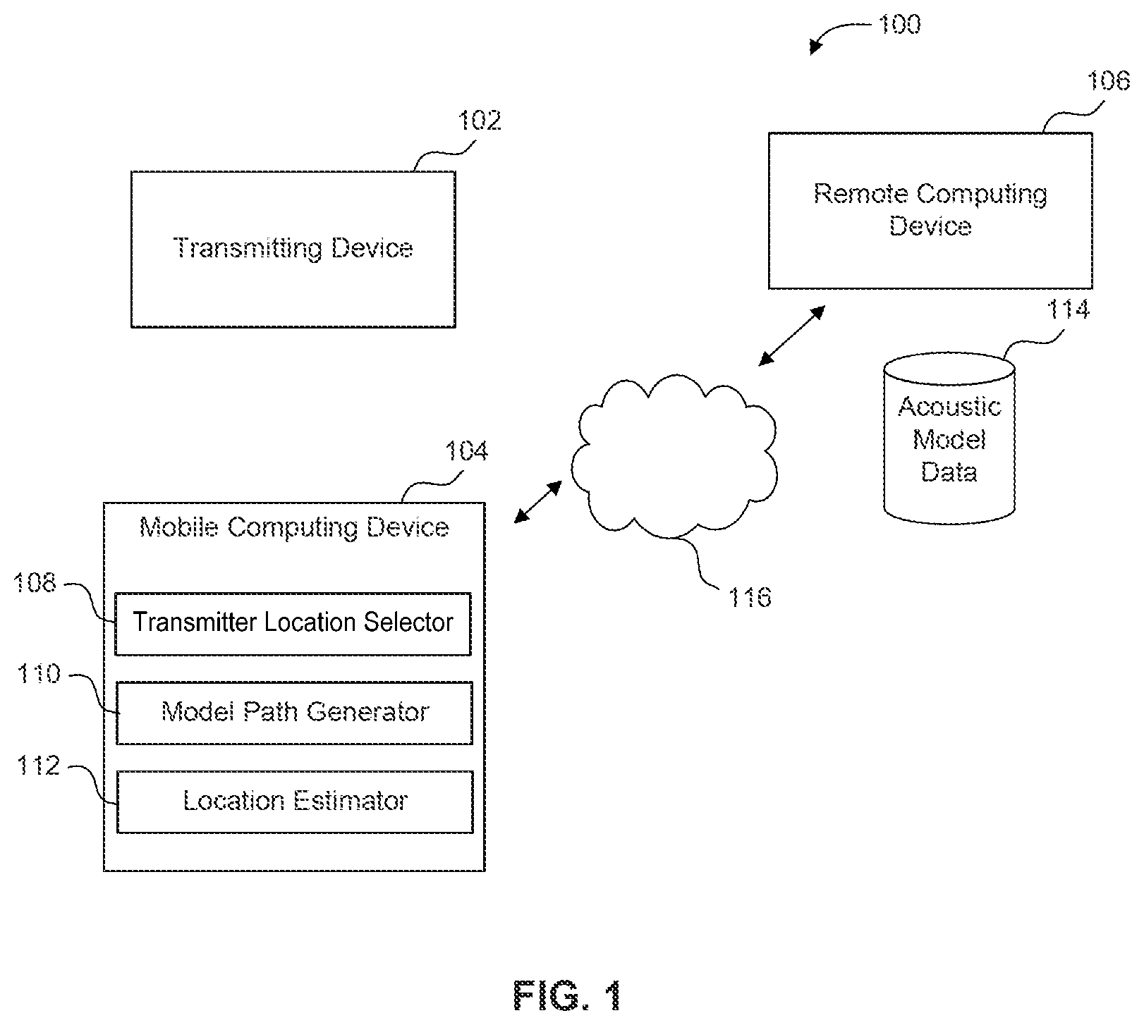 Patent US12307166 — Acoustic positioning transmitter and receiver system and method — Figure 1
